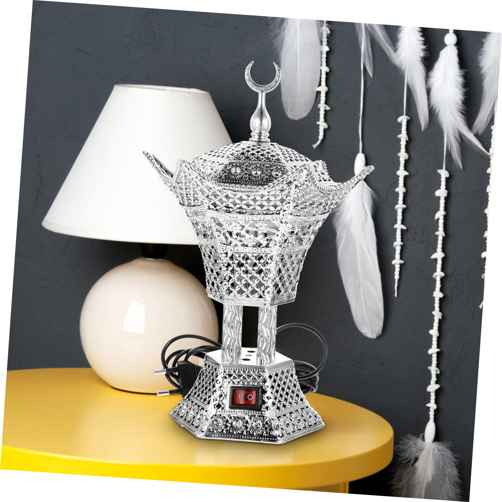 Incensario Eléctrico Enchufable de Hierro Plata para Salón | Acabado Uniforme y Duradero, Limpieza Sencilla, Pieza Decorativa Oriental para Hogar
