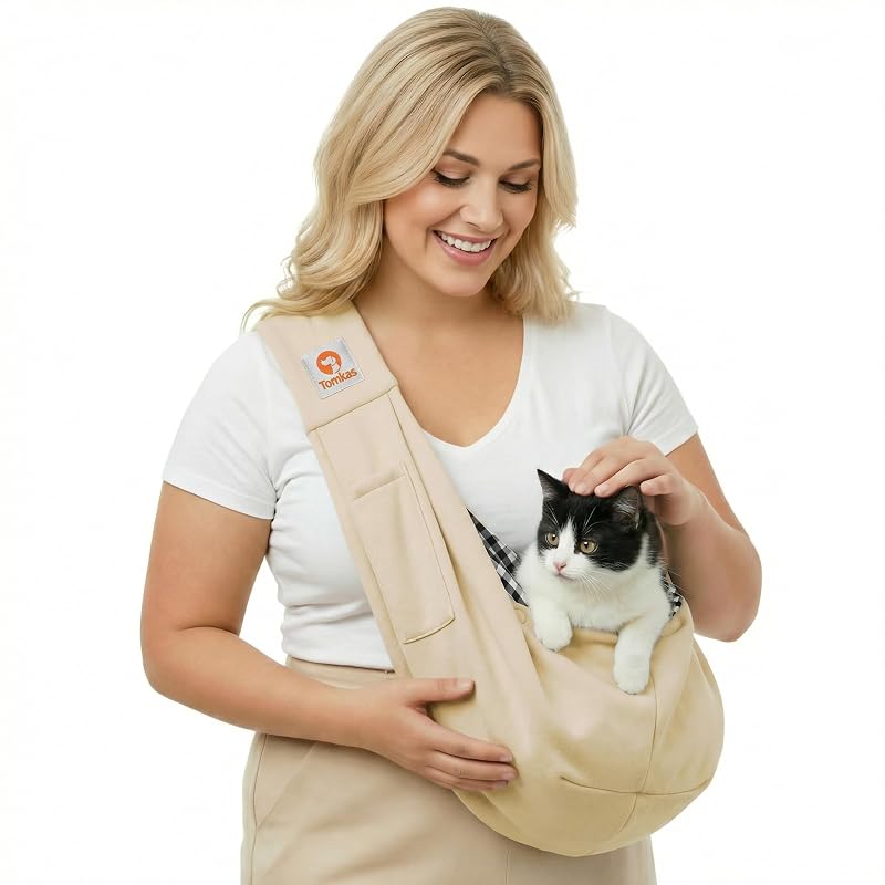 Sling para cães e gatos pequenos em poliéster TOMKAS, Creme, tamanho M