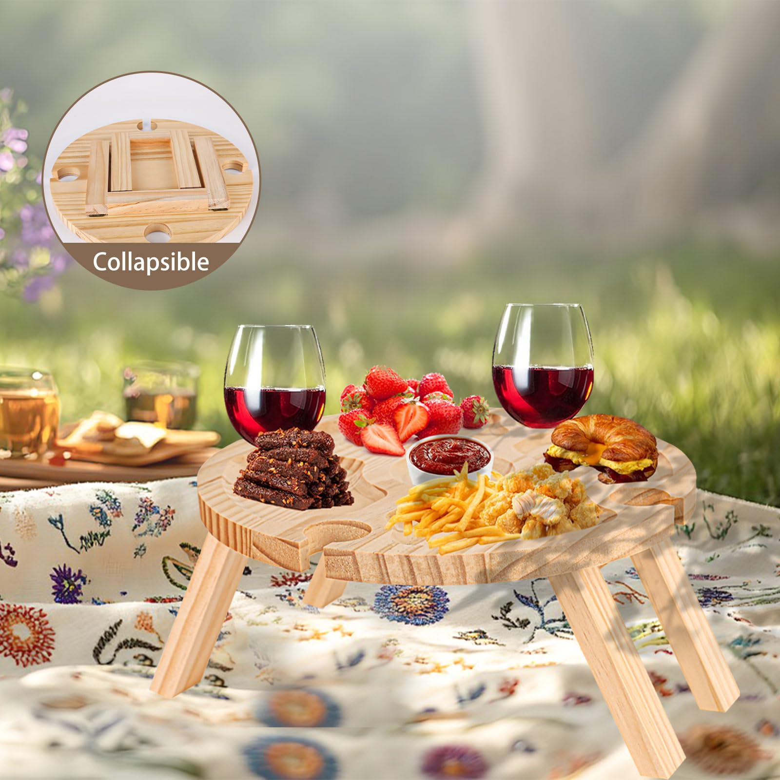 Tavolo Da Picnic Pieghevole In Legno Massello, Con Portabottiglie E Portabicchieri, Per Giardino, Spiaggia E Campeggio