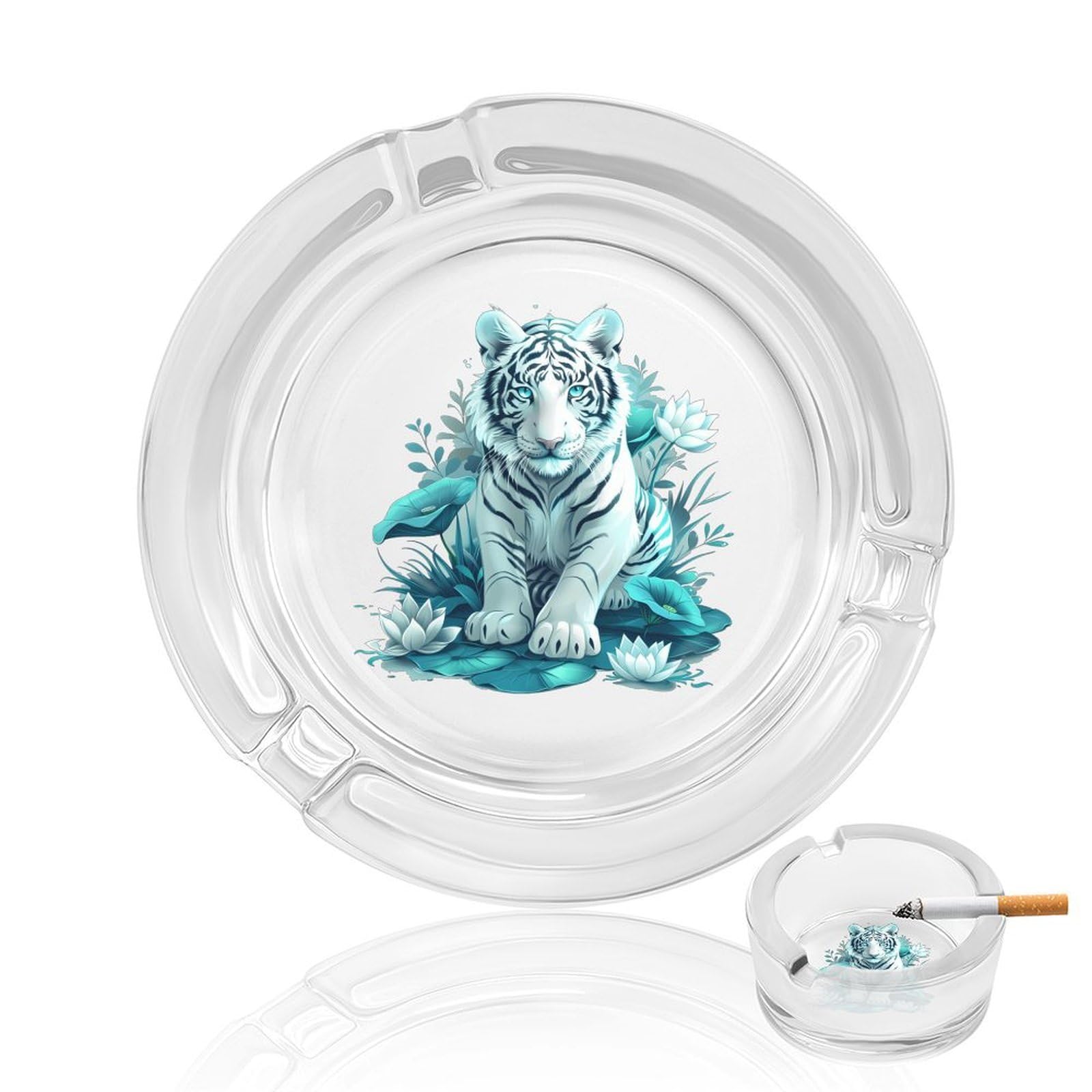 Cute Tiger Ashtray Portable Round Glass Outdoor Ash Tray for Home Office Garden Pub
