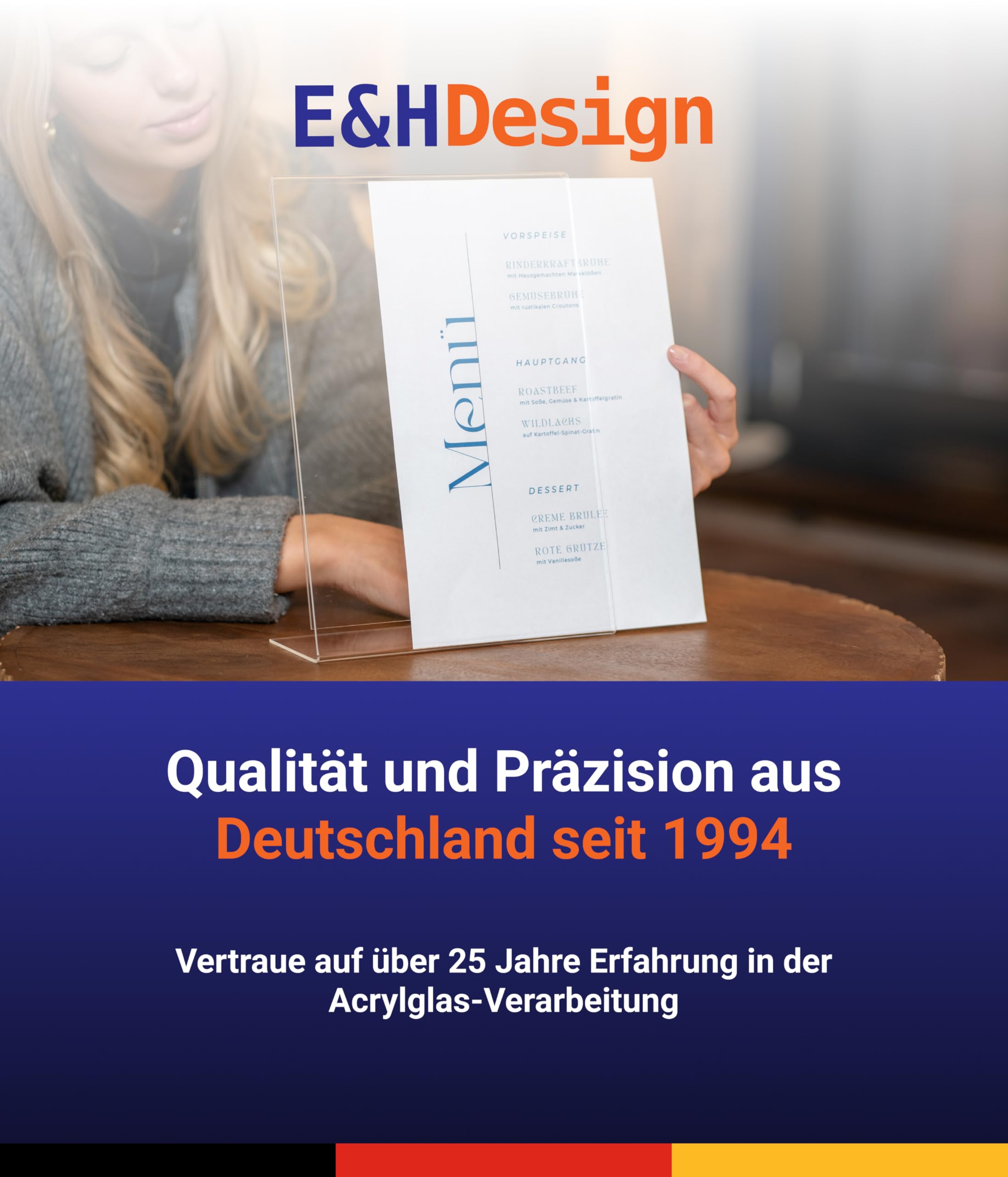 EH Design A3 Acryl Aufsteller 6 Stück – Kristallklarer Tischaufsteller – L-Ständer mit polierten Kanten – Für Gastronomie, Büro, Hochzeit & mehr – Made in DE