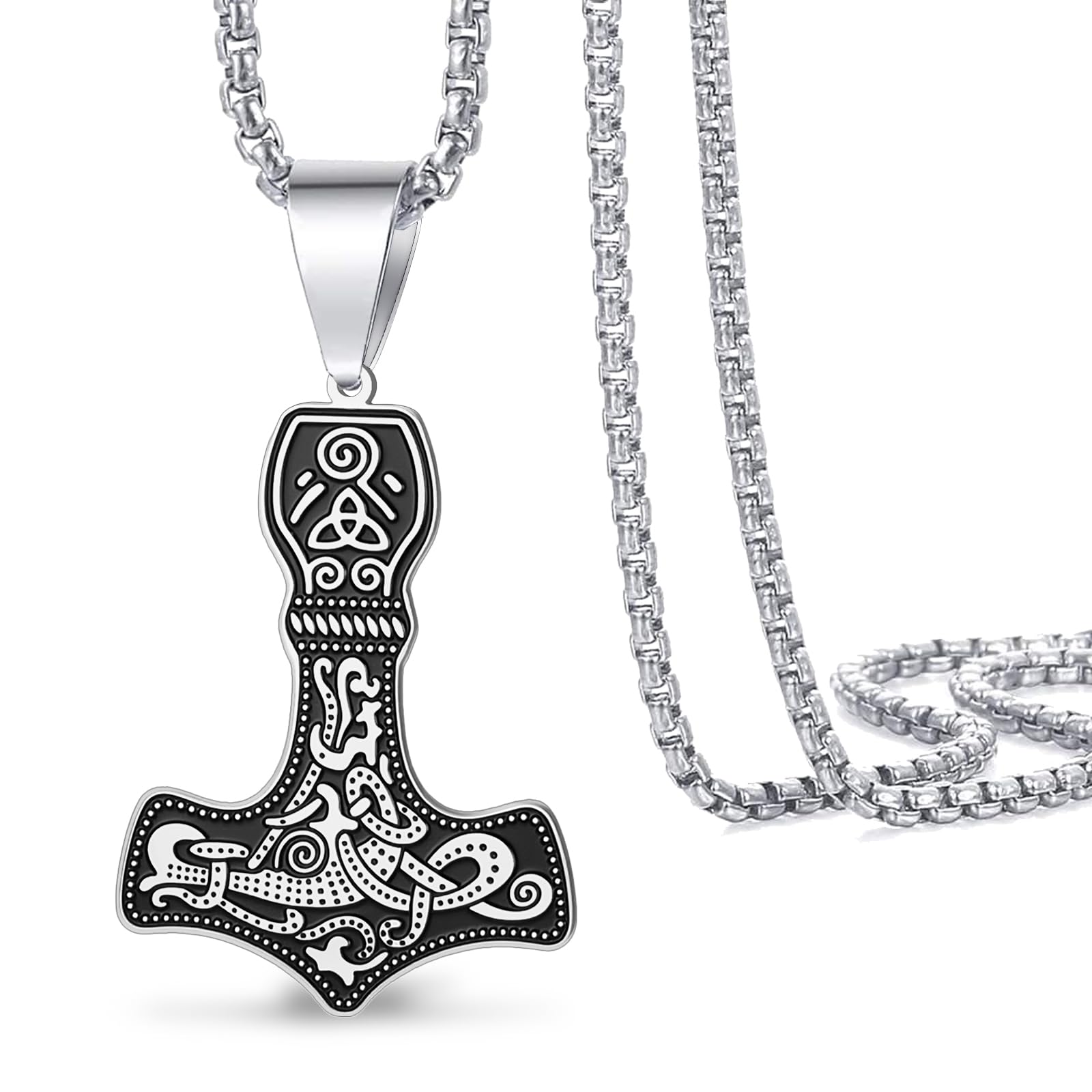 LGBBTI Vintage Norse Mjolnir Pendant Necklace for Men, Stainless Steel Viking Thor's Hammer Amulet Pagan Jewelry Gift, Mjolnir Necklace-S