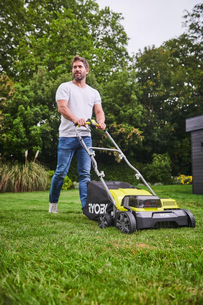 Ryobi - Scarificateur 36V (Alimentation simultanée par 2 Batteries 18V One+™) - Brushless/Moteur sans charbons - Ø 35 cm - Rouleau scarificateur 16 Lames - Vendu sans Batterie ni Chargeur