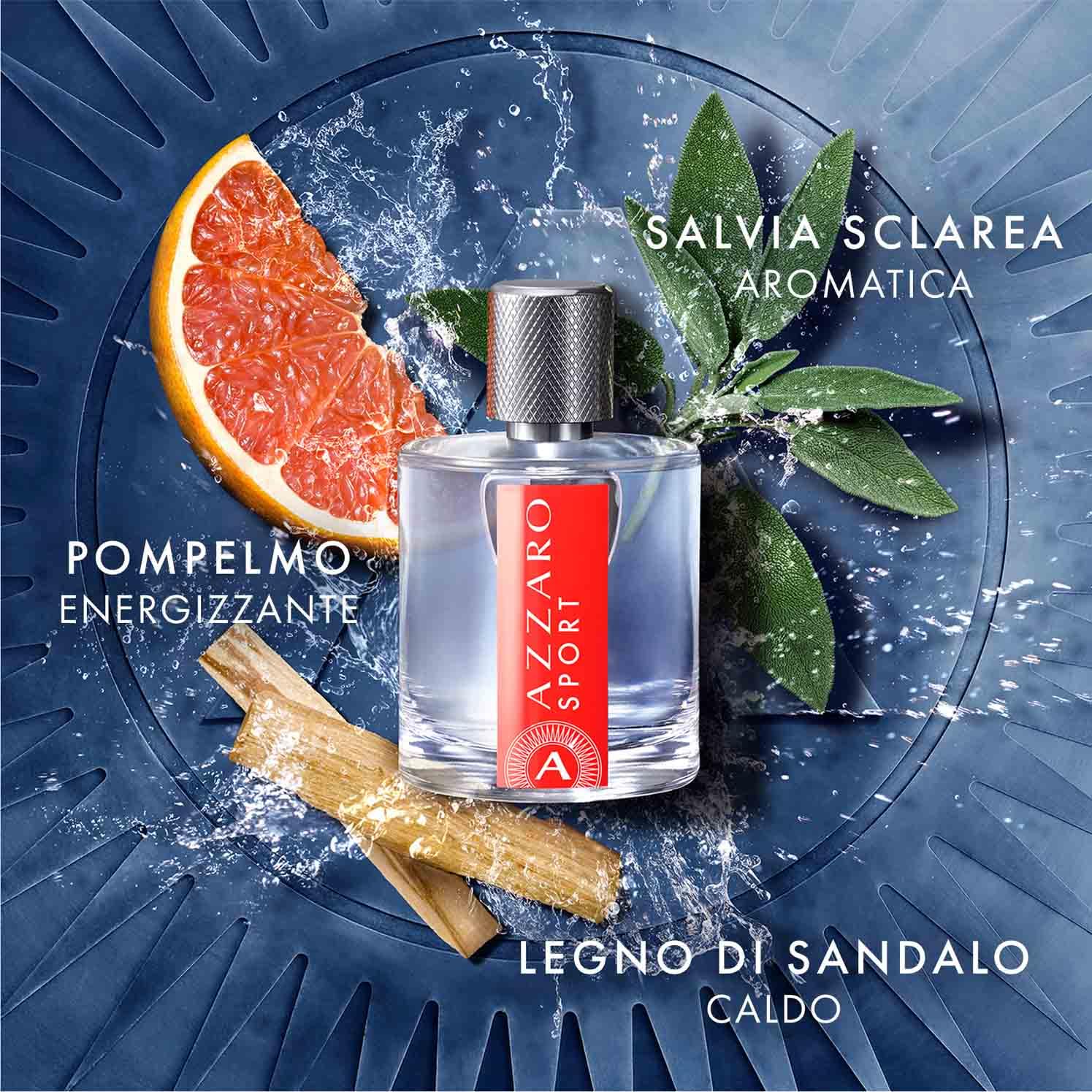 Azzaro Sport Eau de Toilette Uomo, Profumo Uomo Fresco e Vivace, Fragranza dalle Note Agrumate e Aromatiche, Con Pompelmo, Salvia Sclarea e Legno di Sandalo, A Lunga Durata, 100 ml