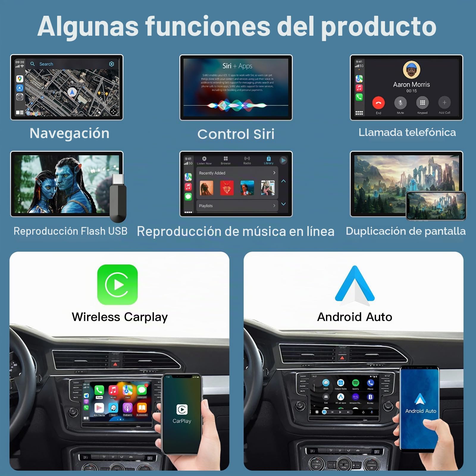 Módulo de coche inalámbrico Carplay Android Auto para Volkswagen Skoda Octavia Golf7 Polo Passatcon Seat Leon GTI MIB/MIB2 System, compatible con Mirrorlink y funciones de coche OEM