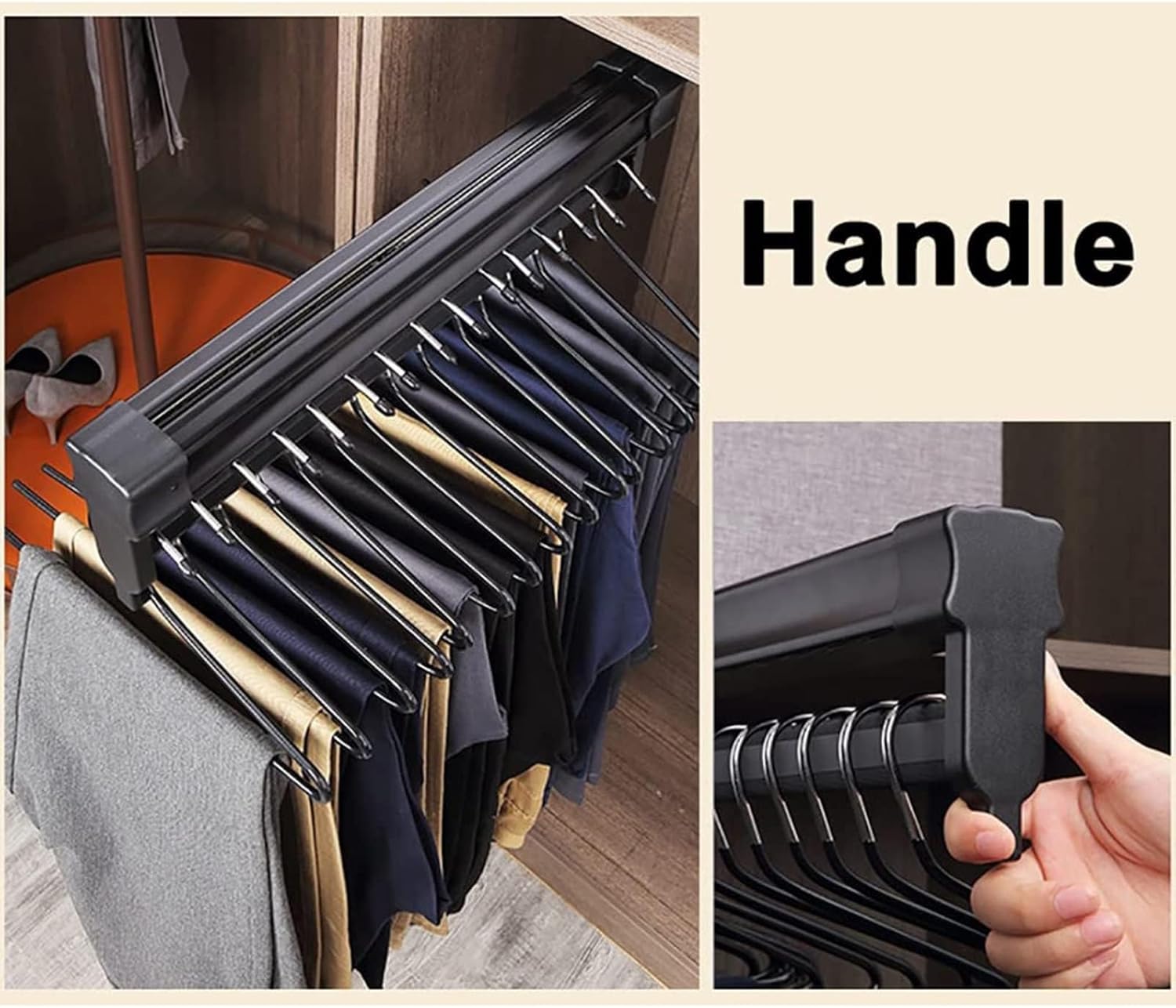 Sliding Wardrobe Closet Rod - Extendable Clothes Rail, Pull Out Pant Hangers Closet Rod Adjustable 26-61cm Wardrobe Rail Clothes Rack, for Trousers Clothing Storage(Size:260mm)