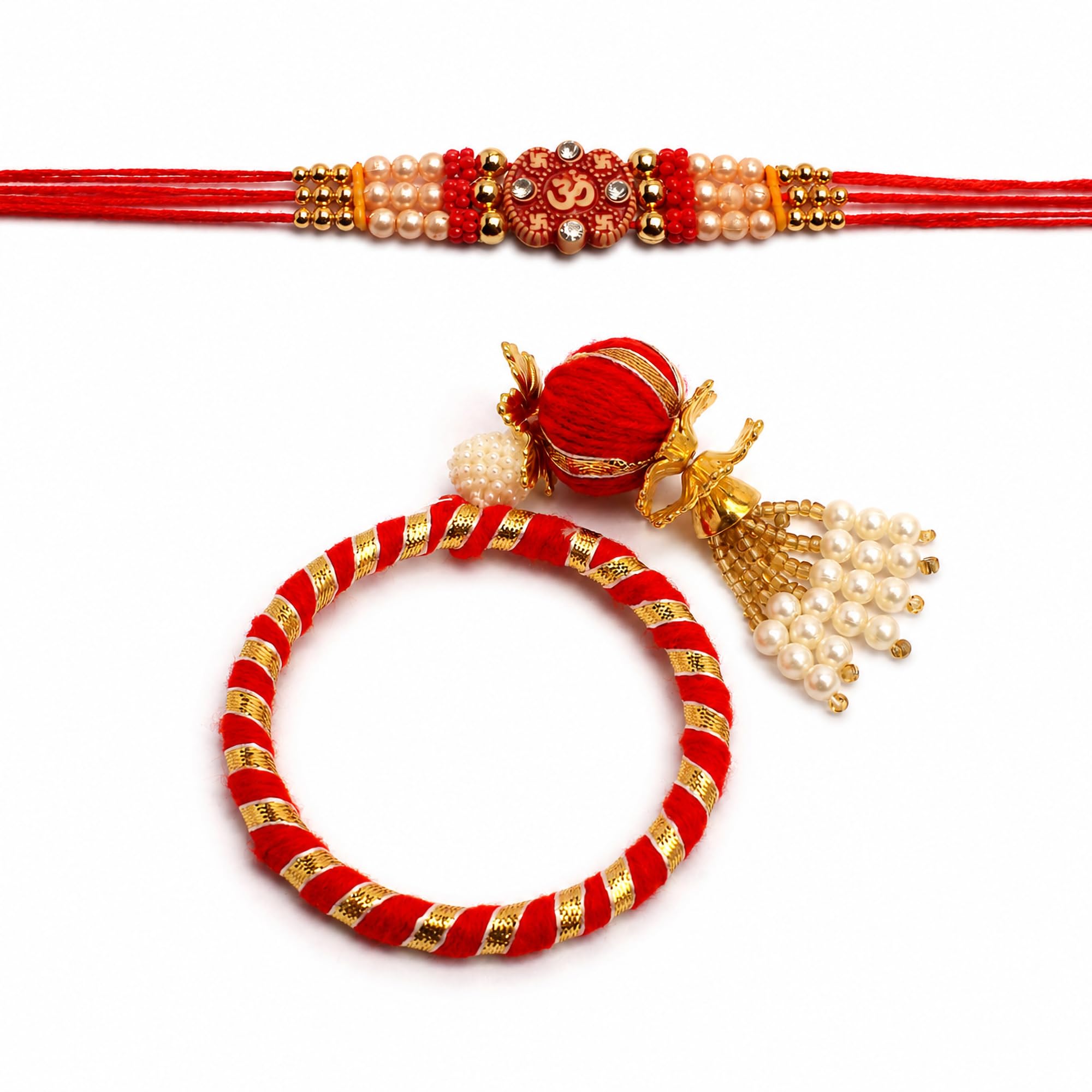 Red Gold Bangle Bhaiya Bhabhi Rakhi Set Pack of 2 with Roli Chawal | Rakhi for Bhaiya and Lumba for Bhabhi | Raksha Bandhan Gift-image-42