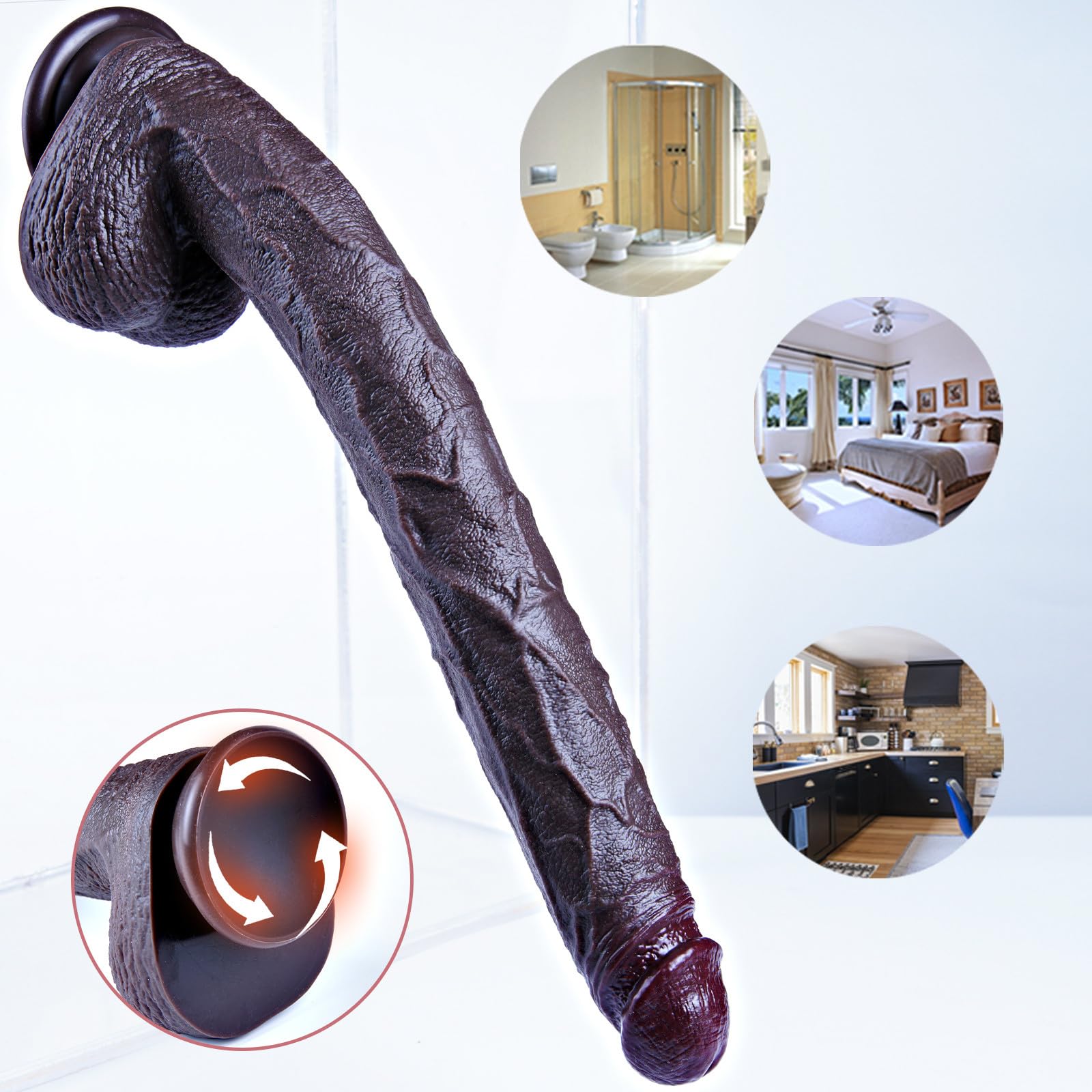 Fallo nero extra lungo da 42 cm, giocattolo sessuale femminile realistico, silicone a doppia densità, ventosa, fallo gigante XXXL, stimolatore grande e spesso con palla, adatto per donne/uomini/coppie