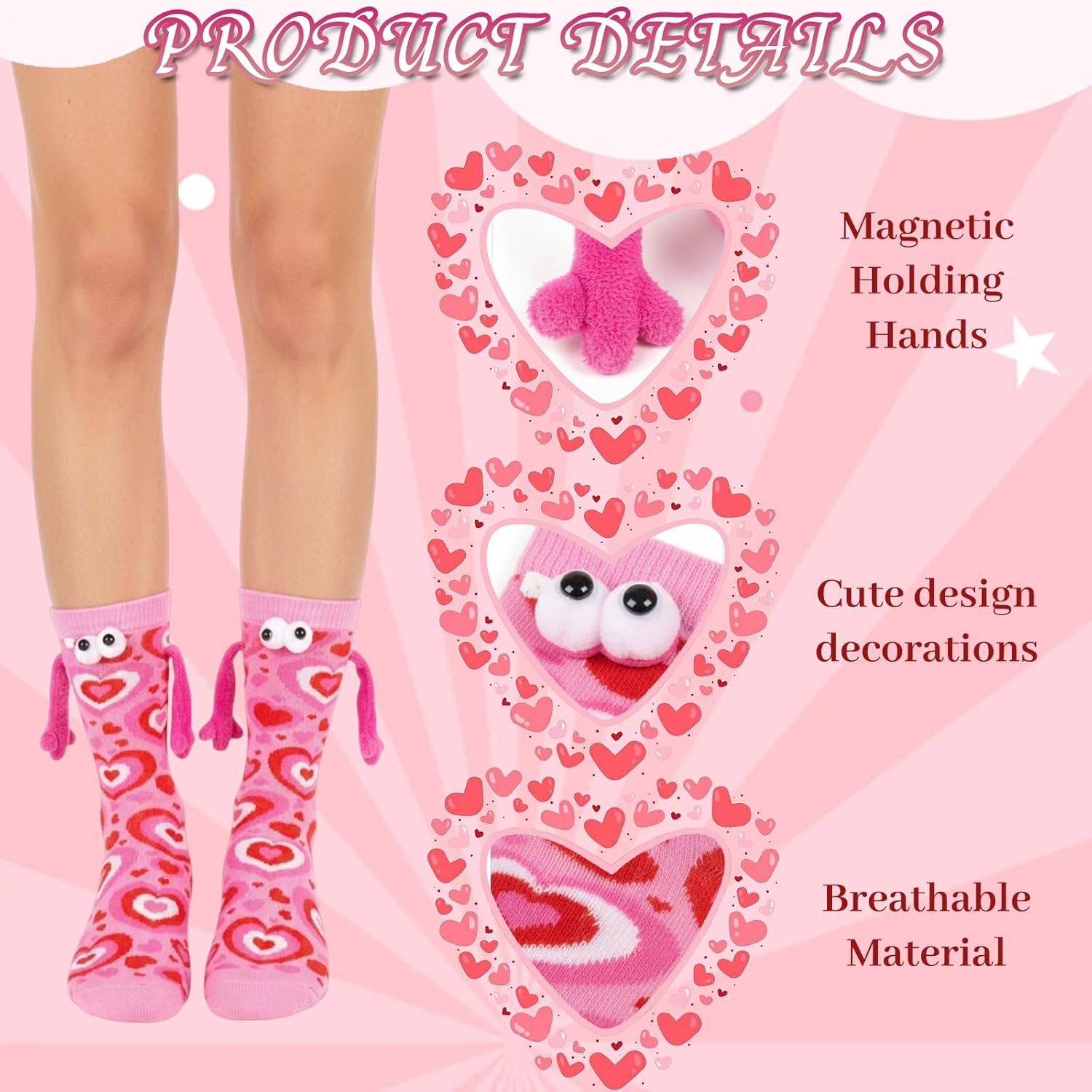 Couples Socks, Funny Valentine's Novelty Socks Holding Hands, 4 Pairs of Soft Cozy Socks for Couples and Best Friends, Perfect for Romantic Gestures and Gift Giving - Image 5