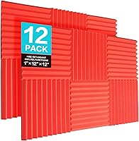 Vista 31 de JBER - Paquete de 48 paneles acústicos de espuma, cuñas de estudio autoadhesivas mejoradas de 1 x 12 x 12 pulgadas, acolchado insonorizante