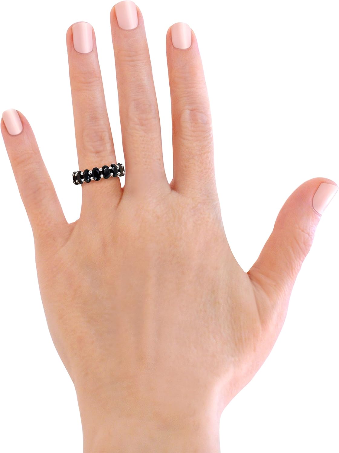 Savlano 18K White Gold Plated Black Cubic Zirconia Oval Cut Eternity Ring Band for Women - Image 5