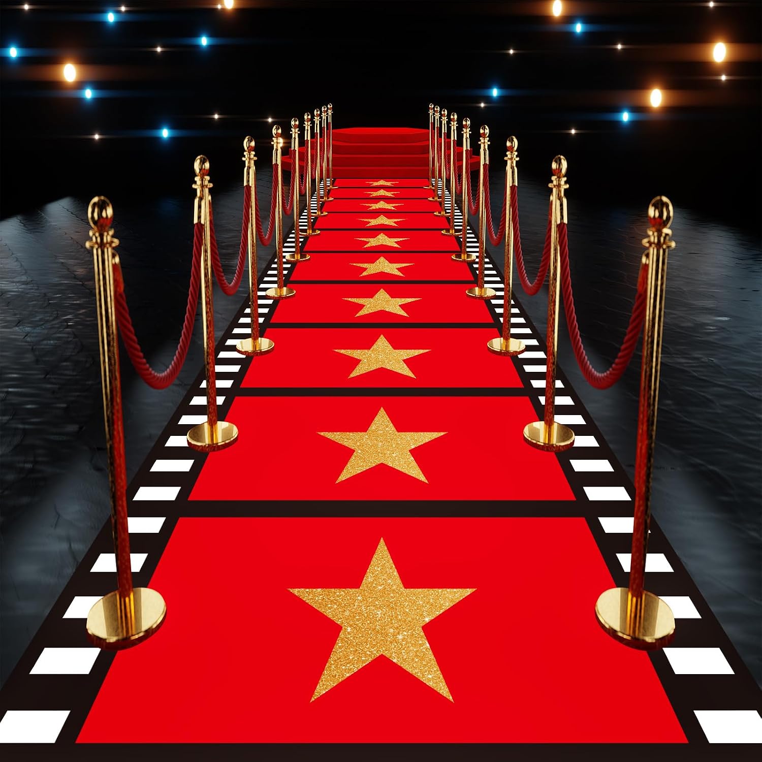 Woanger Plastic Red Carpet Runner for Party 30 μm Thickness Disposable Gold Star Aisle Rugs Prom Carpet Runner for Runway Floor Hallway Movie Theme Wedding Graduation Party Decor(3.3 x 50 Ft,Film)