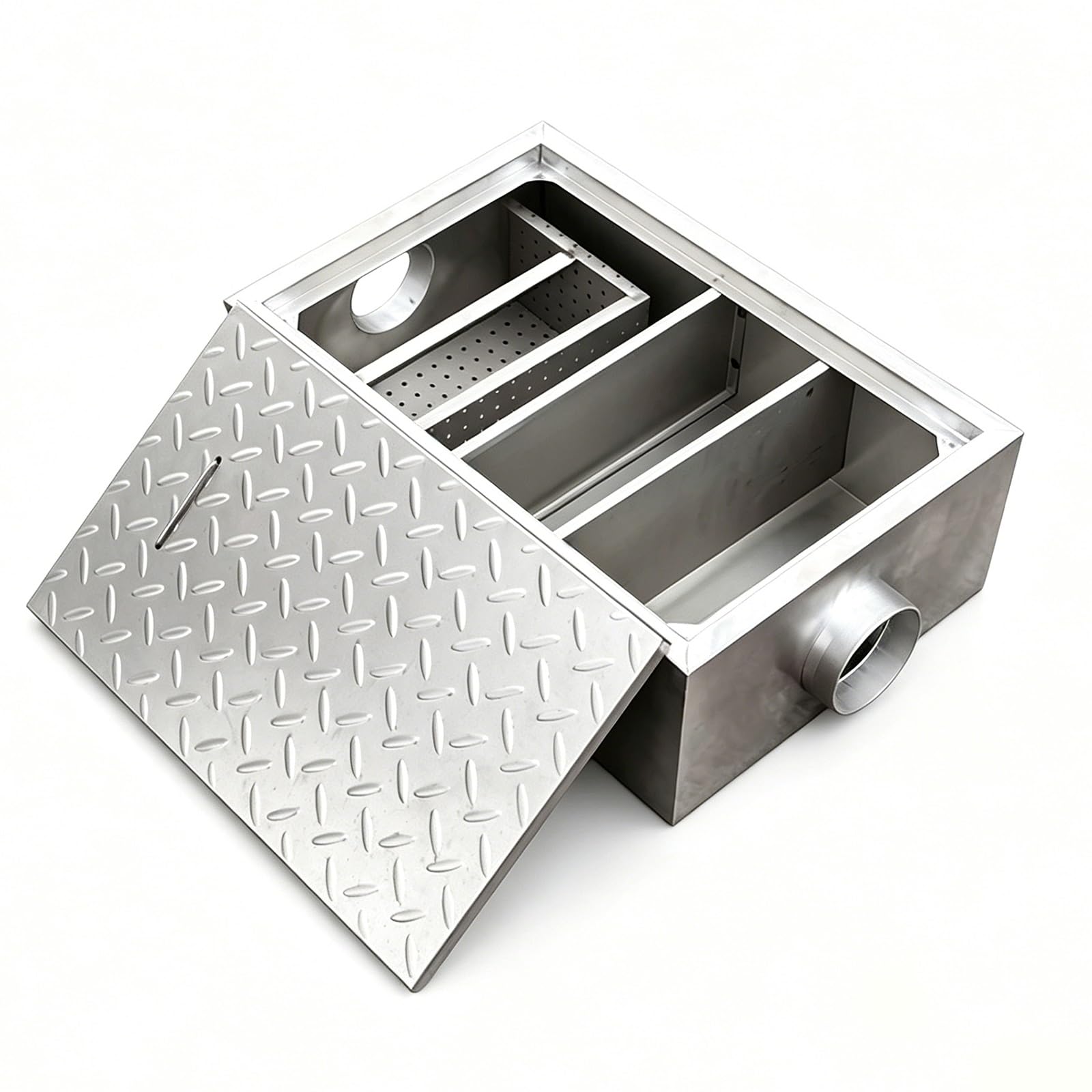 Separatore di Grasso Commerciale per Acque Reflue in Acciaio Inox Separatore di Grasso per Trincea Interrata Separatore di Olio Acqua con Cestello Filtrante Rimovibile(60 * 30 * 20cm)