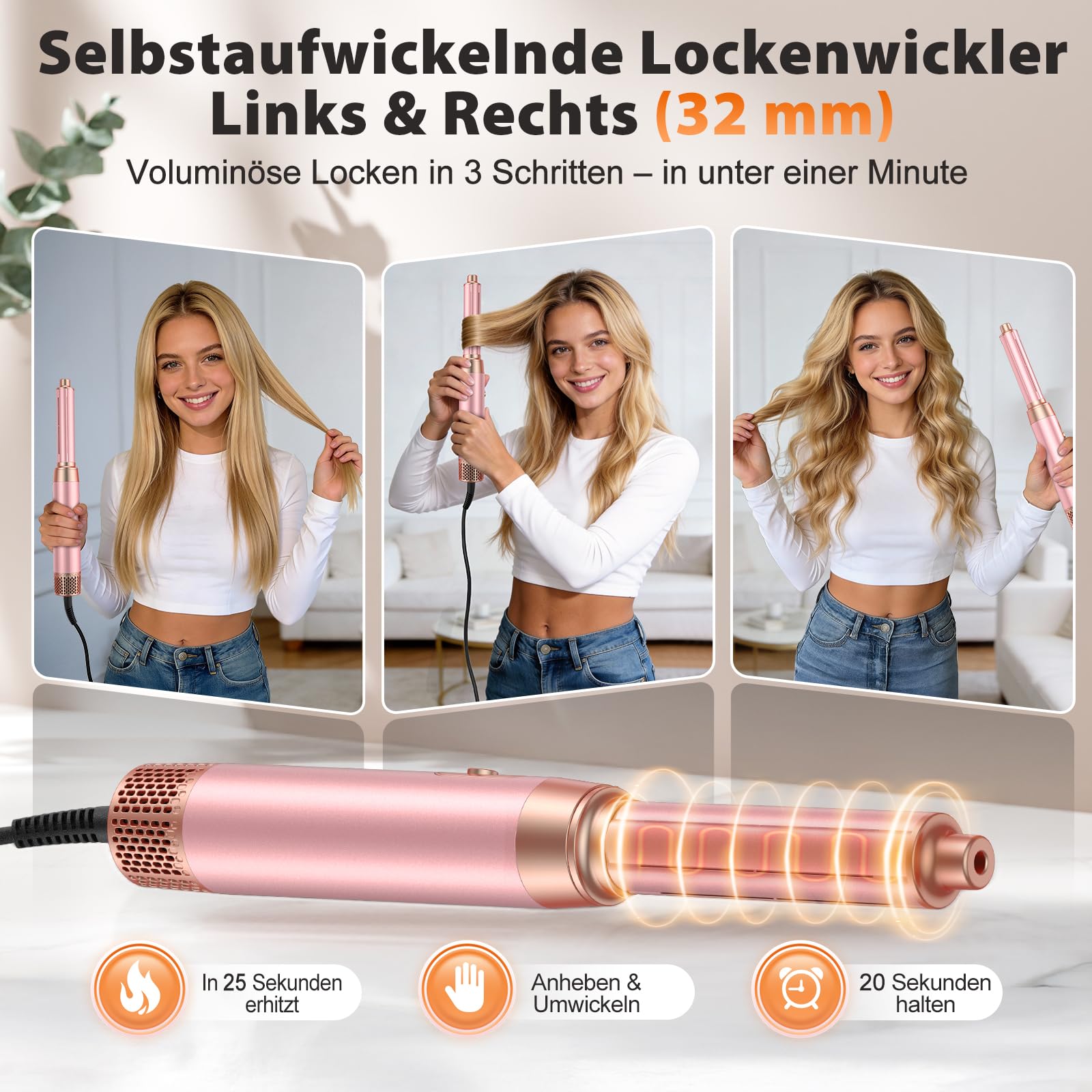 5-in-1-Föhnbürsten-Set, Upgrade-Haartrockner, Föhnbürste, Lockenwickler Automatisch und Paddelbürste, abnehmbare Heißluftbürsten-Styling-Tools, Hochgeschwindigkeits-Reisehaarglätter, Lockenstab
