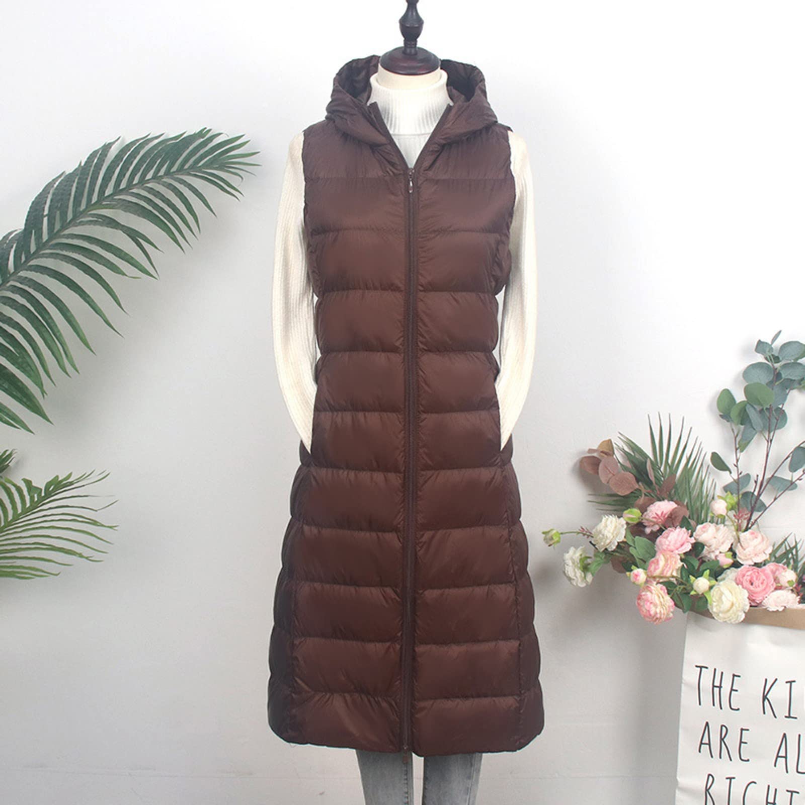 Weste Damen Mit Kapuze Daunenweste Winter Ärmellose Steppmantel Softshell Weste Elegant Damen-Mäntel Warm Steppweste Leicht Gilet Baggy Große Größen lang