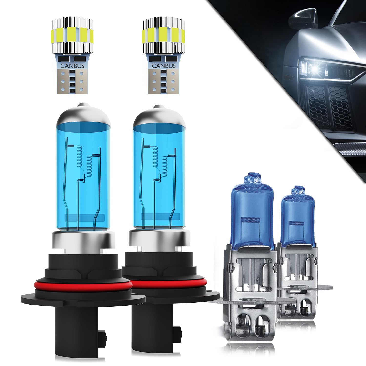 Headlights+ License Plate Lights Fit For Nissan Frontier 2001-2002 Light Bulbs,9007/HB5 High/Low Beams+ h3 Fog Lights+ License Plate Lights Combo,Plug And Play,Pack of 6