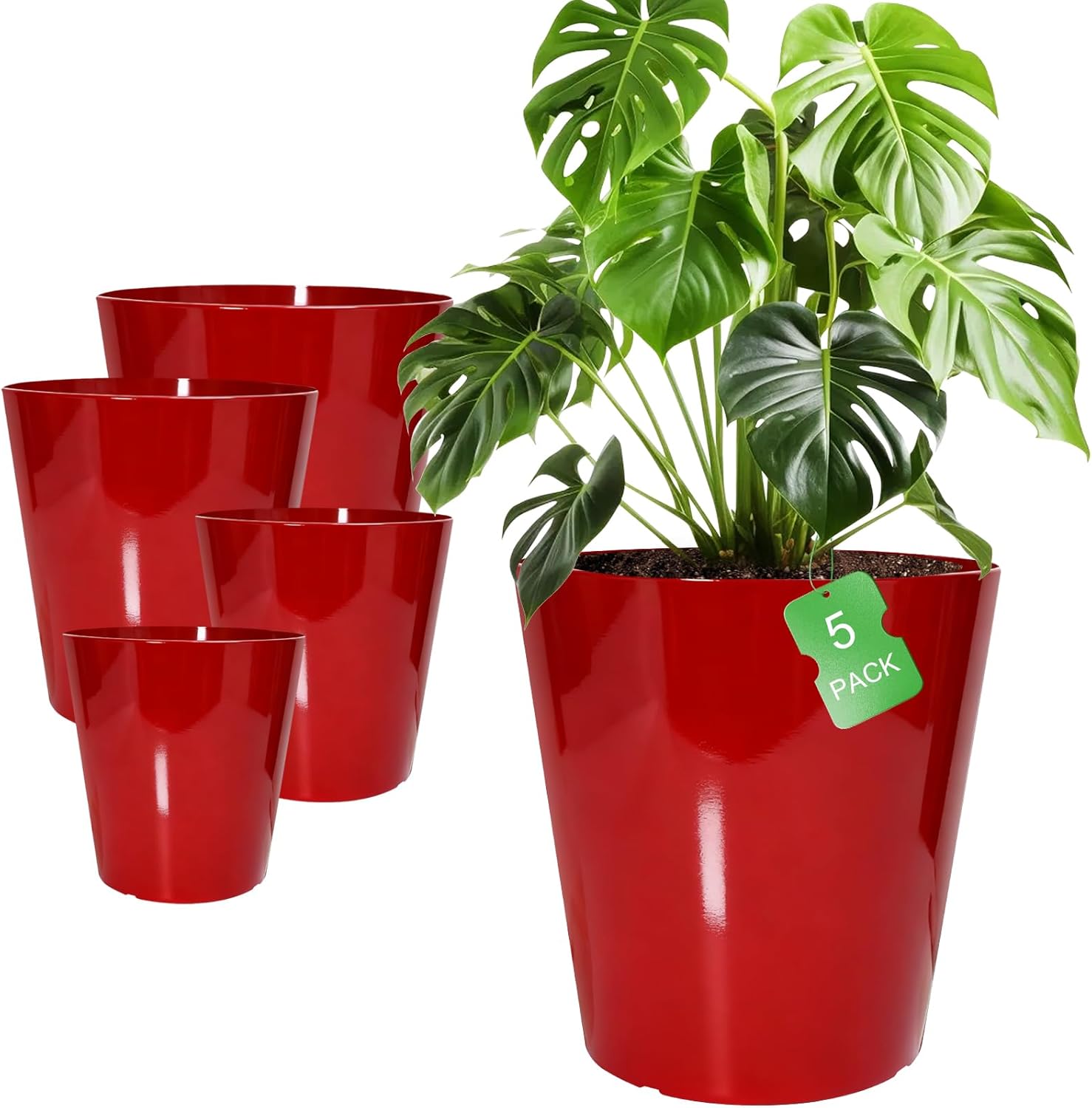 15/13/11/9/7 inch Big Plant Pots, 5 Pack Large Round Planters for Outdoor Plants, Porch, Patio, Backyard, Durable Plastic Flower Pots, Modern Décor for Tall Plants, Flowers,
