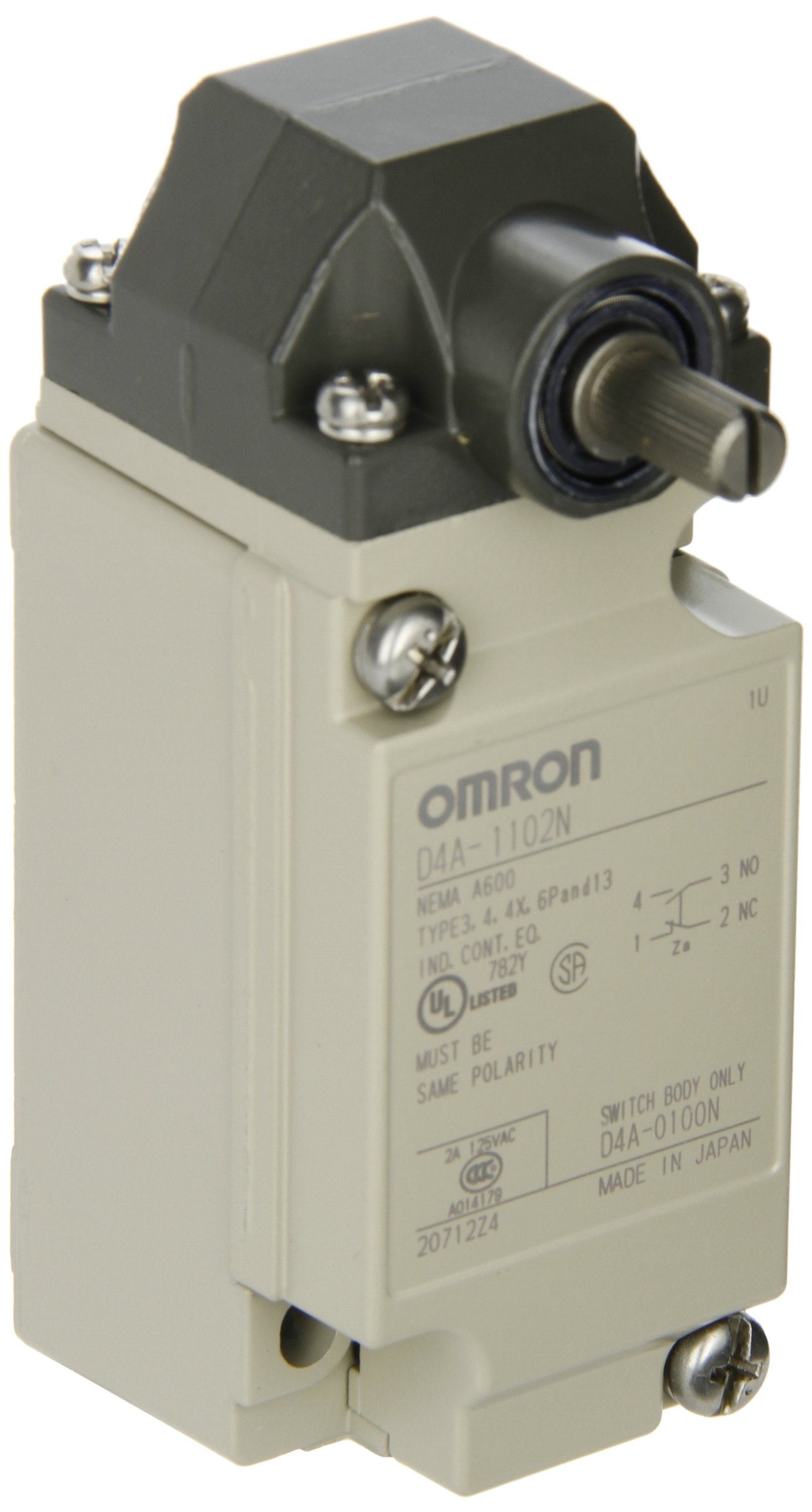 Omron D4A-1102-N General Purpose Limit Switch, Roller Lever, High Sensitivity, 1/2-14 NPT Conduit Size, Single Pole Double Throw, Double Break