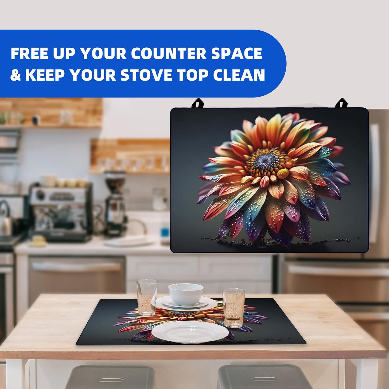 Electric Stove Cover 28" X 20"- Soft And Durable Rubber Glass Stove Top Protector, Easy Store And Clean Stove Top Protector Suitable For Electric Stove, Washer And Dryer (Sunflower2)