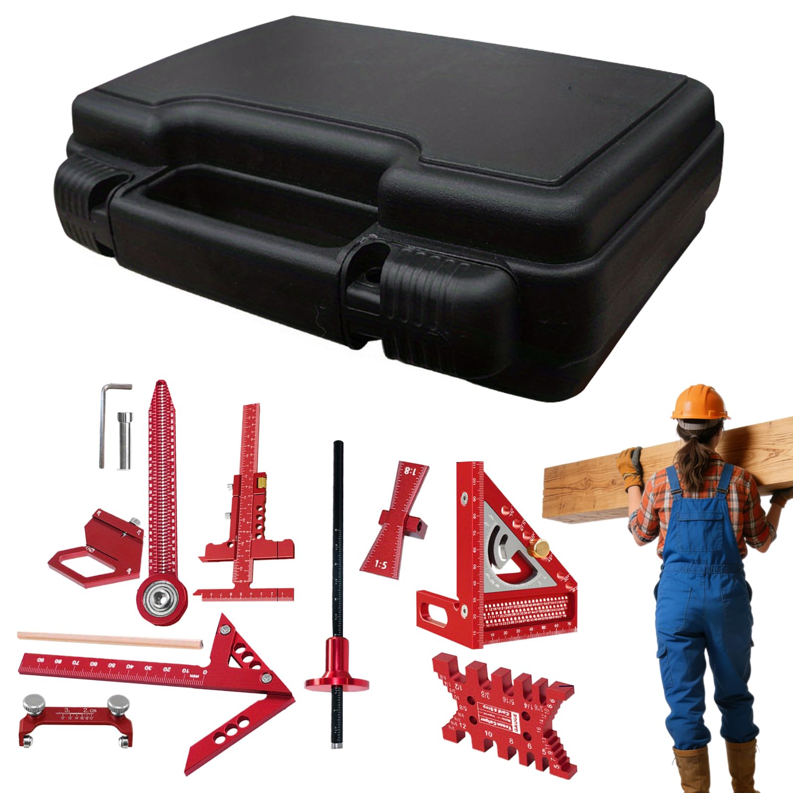 Équerre de Menuiserie Set de 10 Outils de Mesure pour la Menuiserie | Kit D'équerre Pour Toiture Et Chevrons pour le Plancher, le Garage, les Travaux Extérieurs, la Menuiserie, la Construction