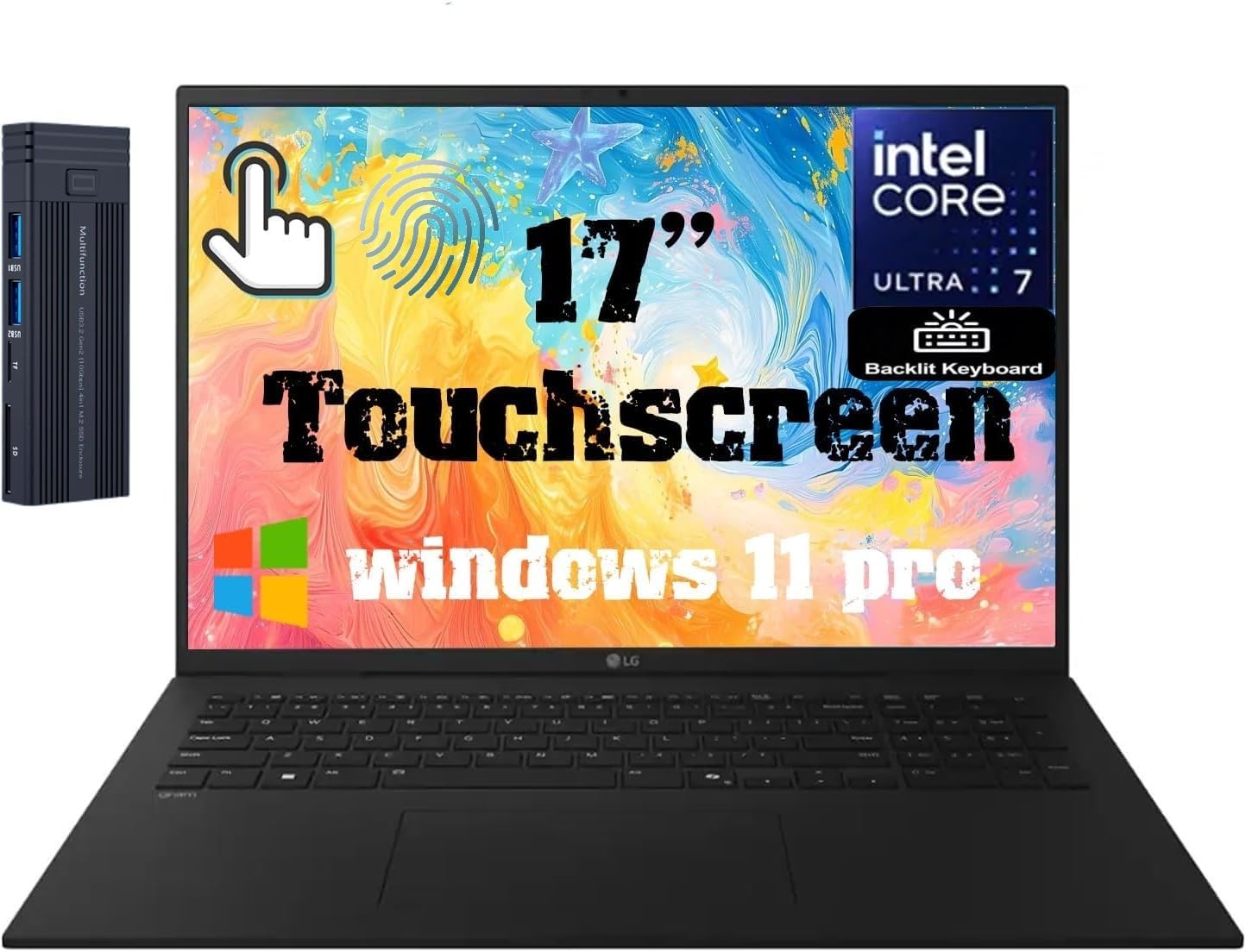 Gram 17" WQXGA Thin and Lightweight Touchscreen Laptop, Intel Core Ultra7 258V, 32GB RAM 2TB SSD, Backlit Keyboard, Fingerprint Reader, 512gb 9H Docking Station, Webcam, Windows 11 Pro, Black