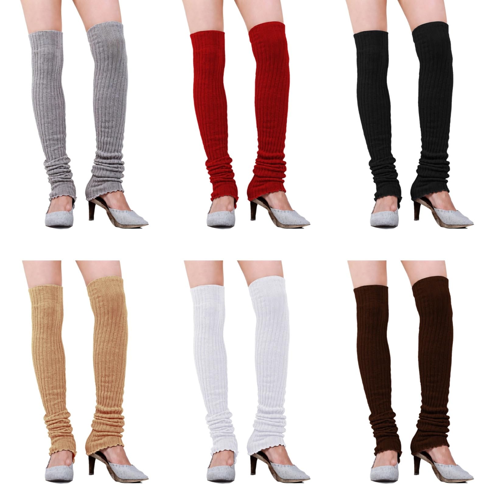 6 pares de calentadores de pierna alta de punto, estilo ballet, calcetines hasta la rodilla para mujer, colores vibrantes para moda y comodidad
