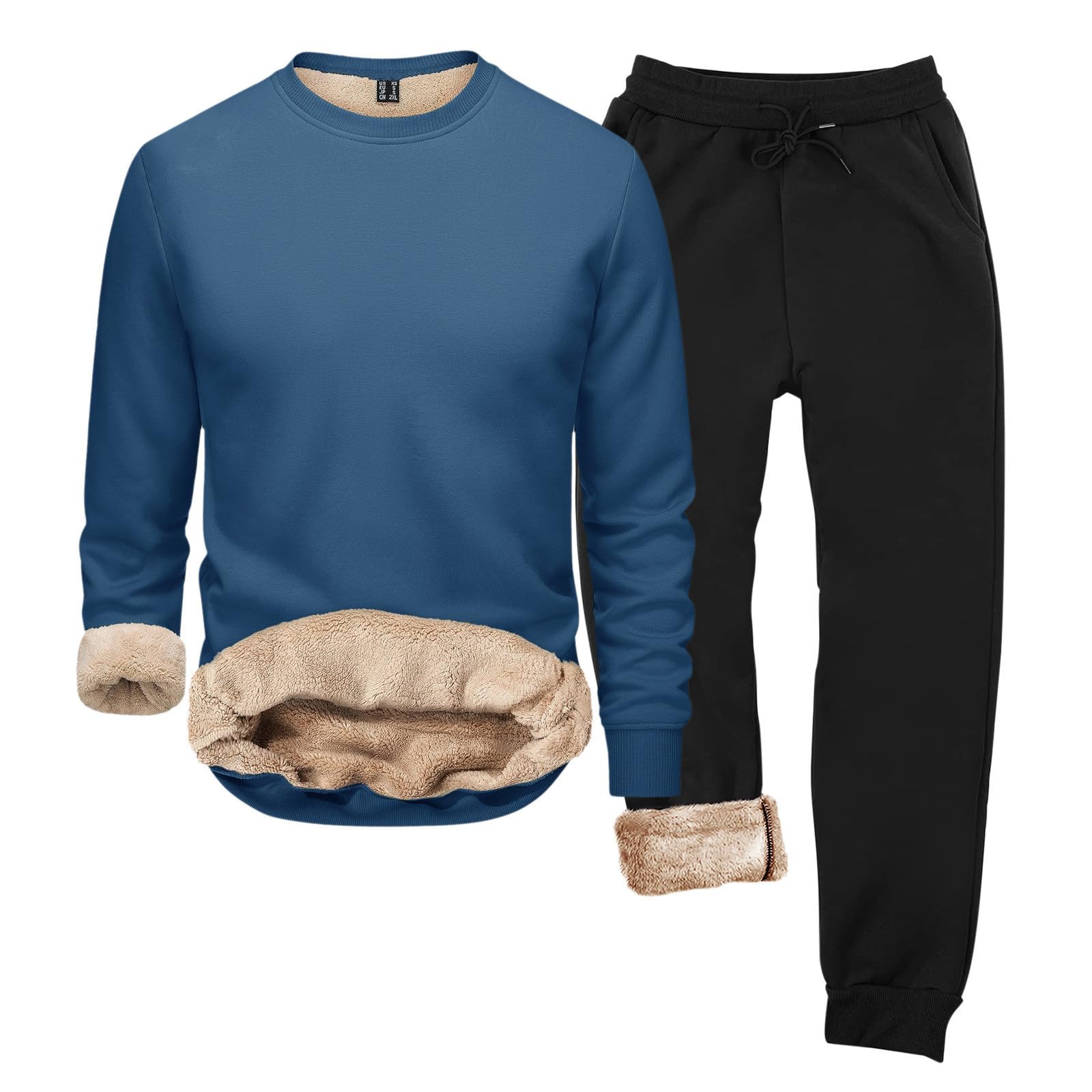 Generisch 2026 Otoño e Invierno Sudadera con Capucha Hombres Cuello Redondo Color Sólido Suelto Conjunto de Ropa Interior Térmica para Hombres