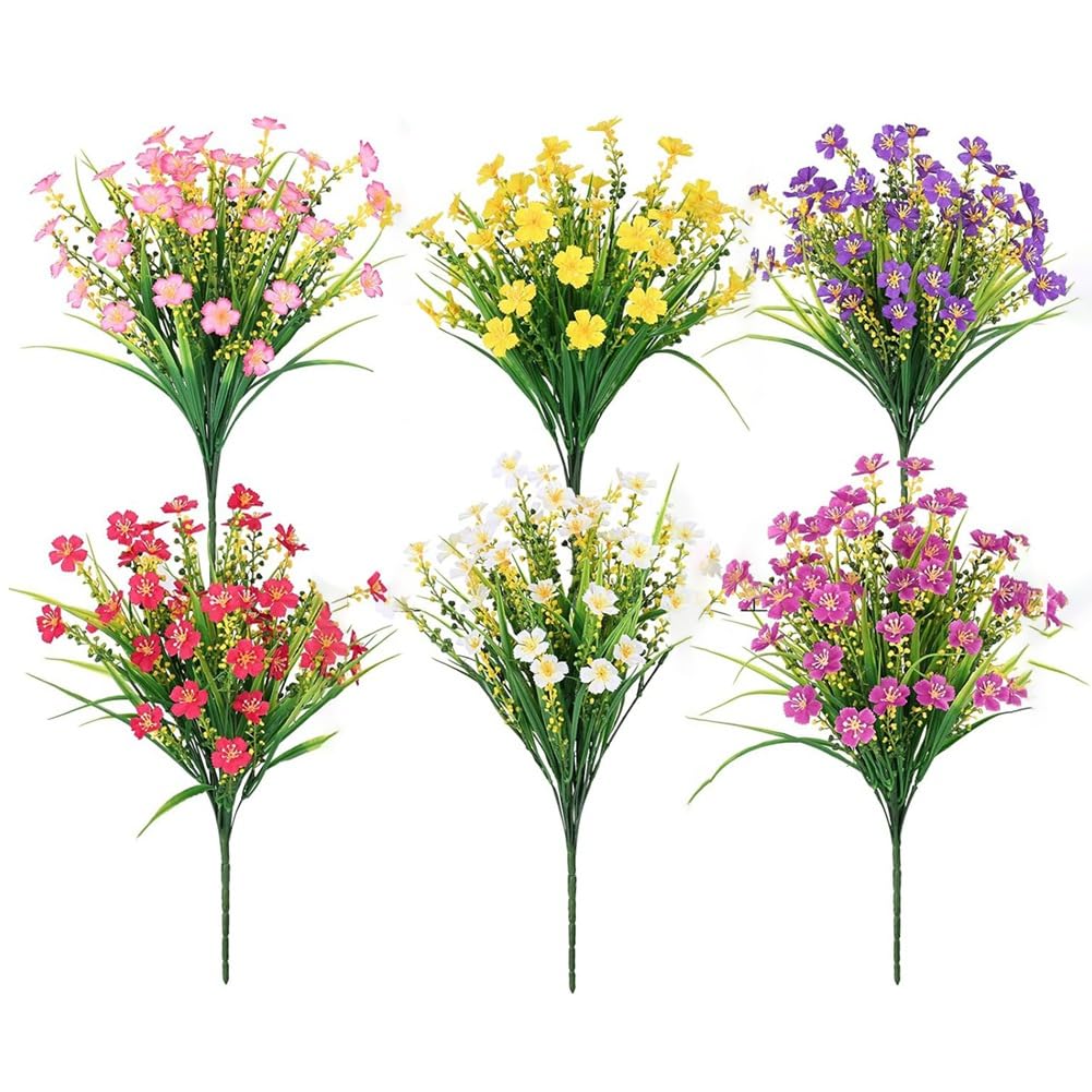 CTRLZS for Outdoors,6 Bundles Artificial Plants Outdoor, Fake Flowers, UV Faux Plants, Outdoor Easy Install