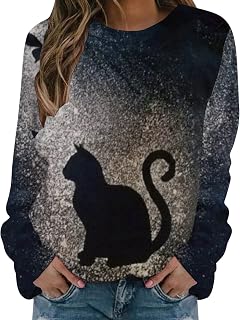 LEMONONSTORE Womens Sweatshirt Cute Funny 3D Animal Printed Pullover Sweatshirts Crewneck Long Sleeve Cats T Shirt Tops