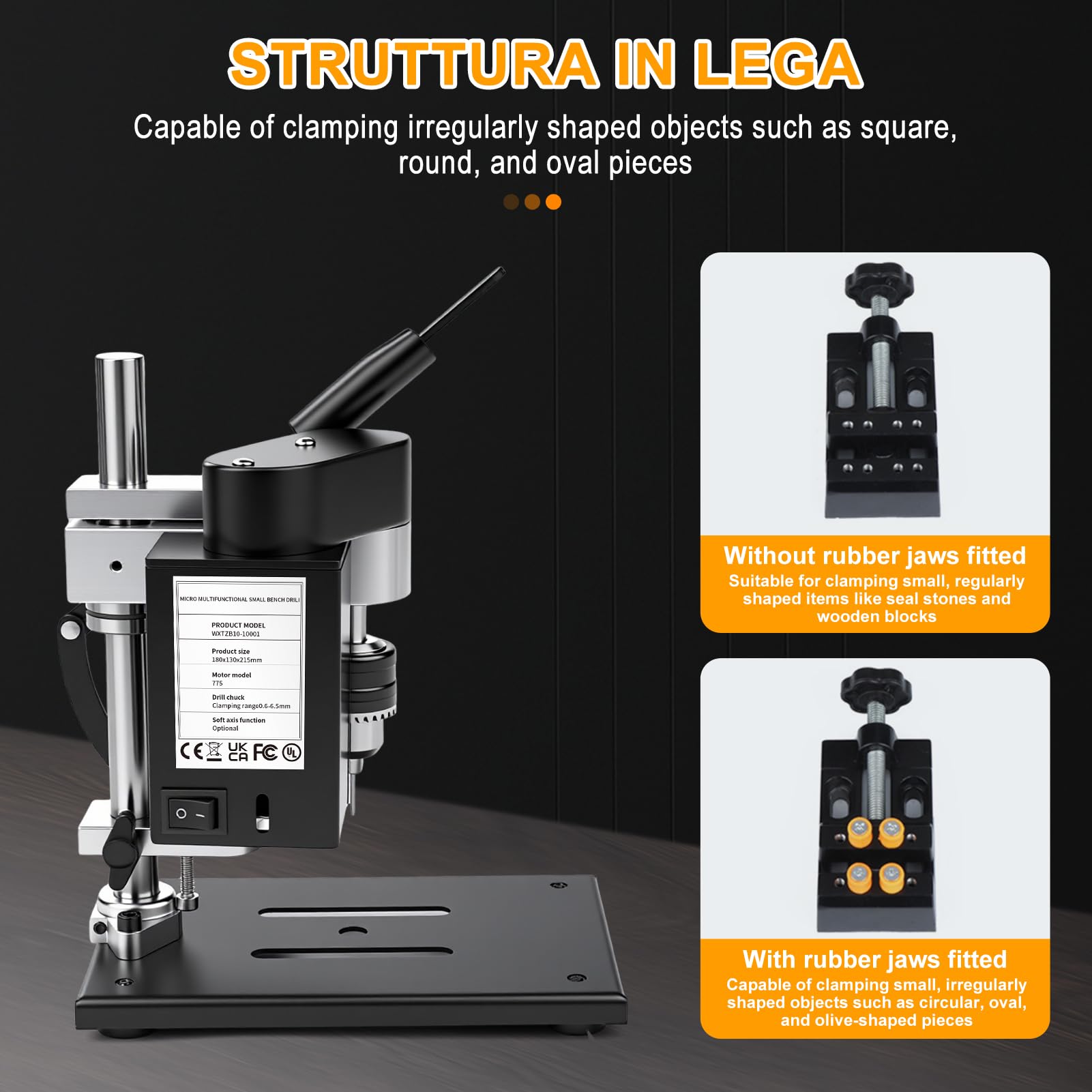 VOBOR Mini Taladro de Columna con Eje Flexible, 7 Velocidades, Ajuste de Altura de 50 mm, Para Metal Madera Acrílico Aluminio