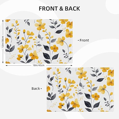 Miniatura 6 de Juego de 6 manteles individuales de flores amarillas de granja, manteles individuales rústicos florales, manteles individuales de primavera lavables