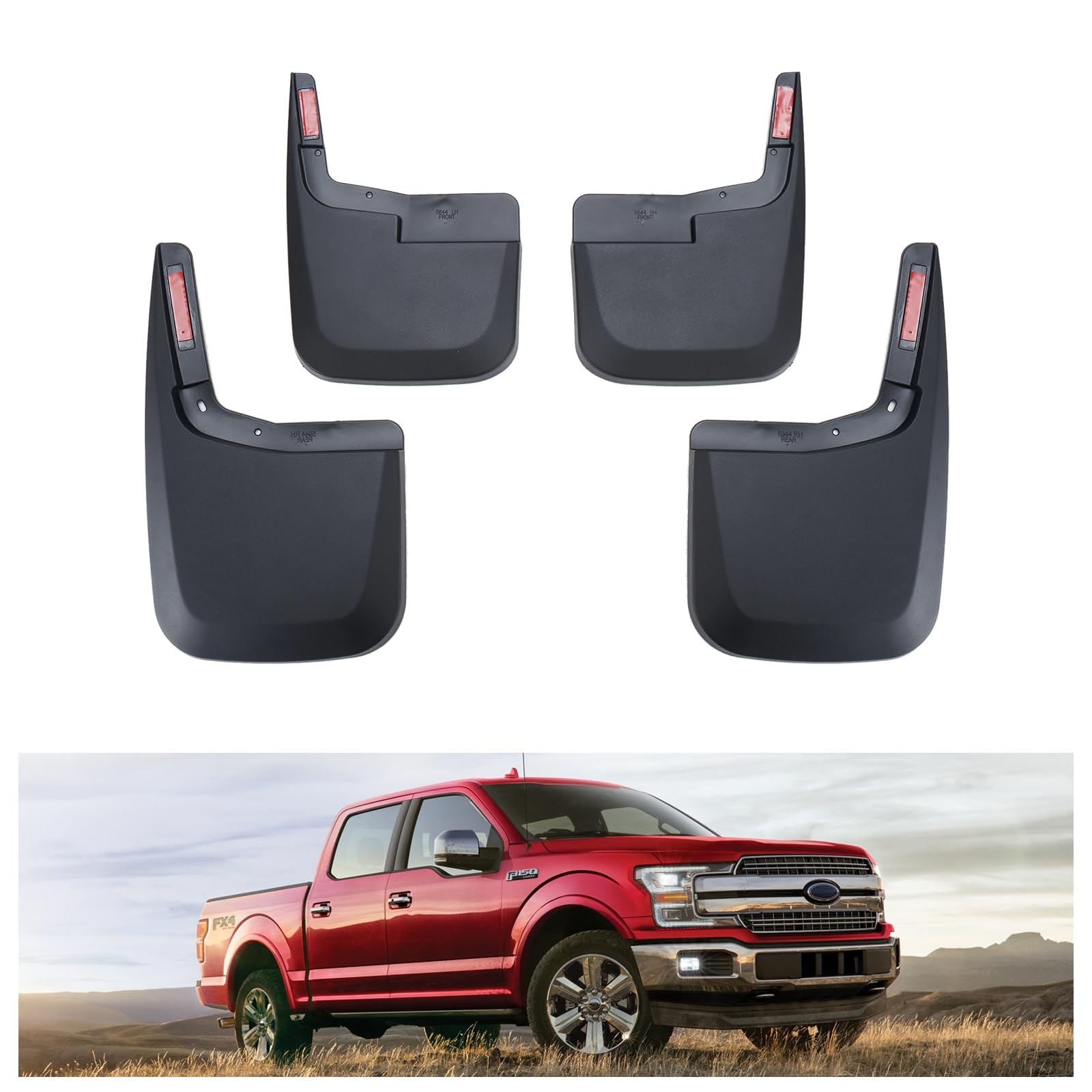 Kiwi Master No Drill Mud Flaps for 2015-2020 Ford F-150 Without Fender | Heavy Duty Mud Guards, Front &amp; Rear Splash Guards, 4 Pcs Set