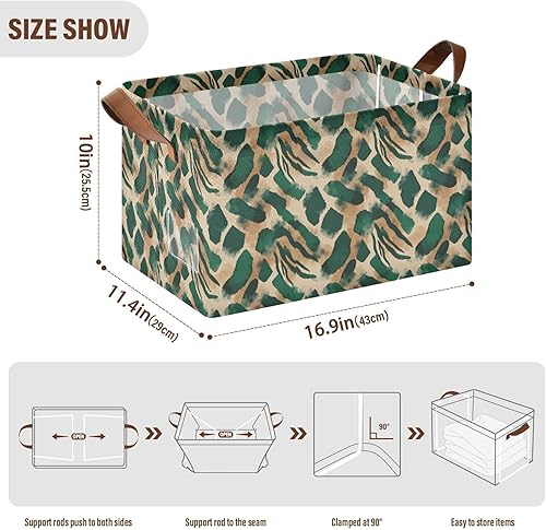 Miniatura 3 de Tigers Fur Print Gold and Cyan Sturdy Storage Basket Foldable Bin with Handles Makeup Books Shelves Living Room for Closet Organizer Shelf Cabinet