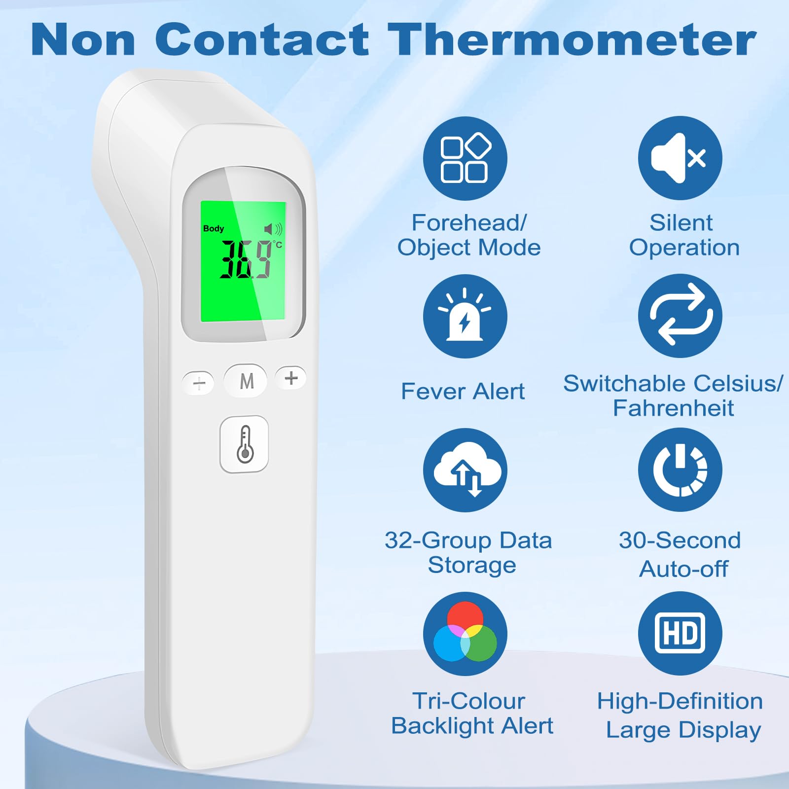 Thermometre Frontal Bebe et Adultes, Thermomètres Médicaux et Accessoires Thermomètre Infrarouge Sans Contact avec Ecran LCD, Mode Muet, Alerte Fièvre, Conversion ℃/℉ Numérique
