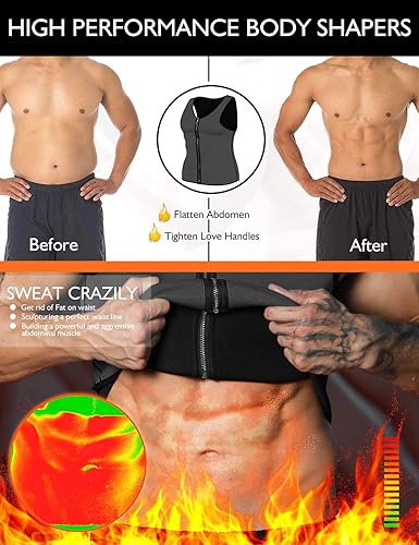 Miniatura 8 de NonEcho - Chaleco de entrenamiento para pérdida de peso, faja de cintura de neopreno para hombre, camiseta sin mangas, moldeador, adelgazante