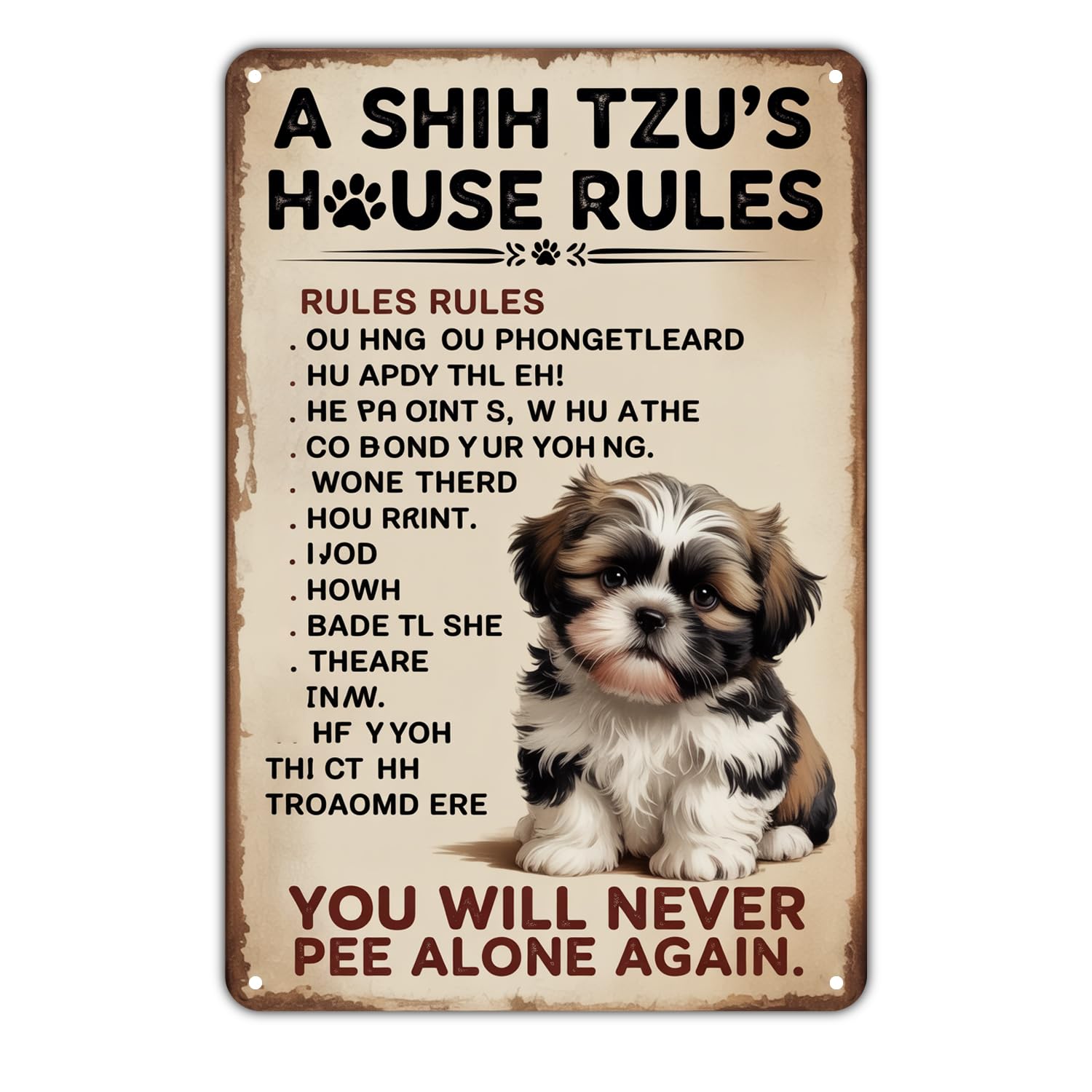 Shih Tzu House Rules Tin Sign Vintage Shih Tzu Dog Metal Sign Print Aesthetic Metal Tin Sign 8X12 Inch
