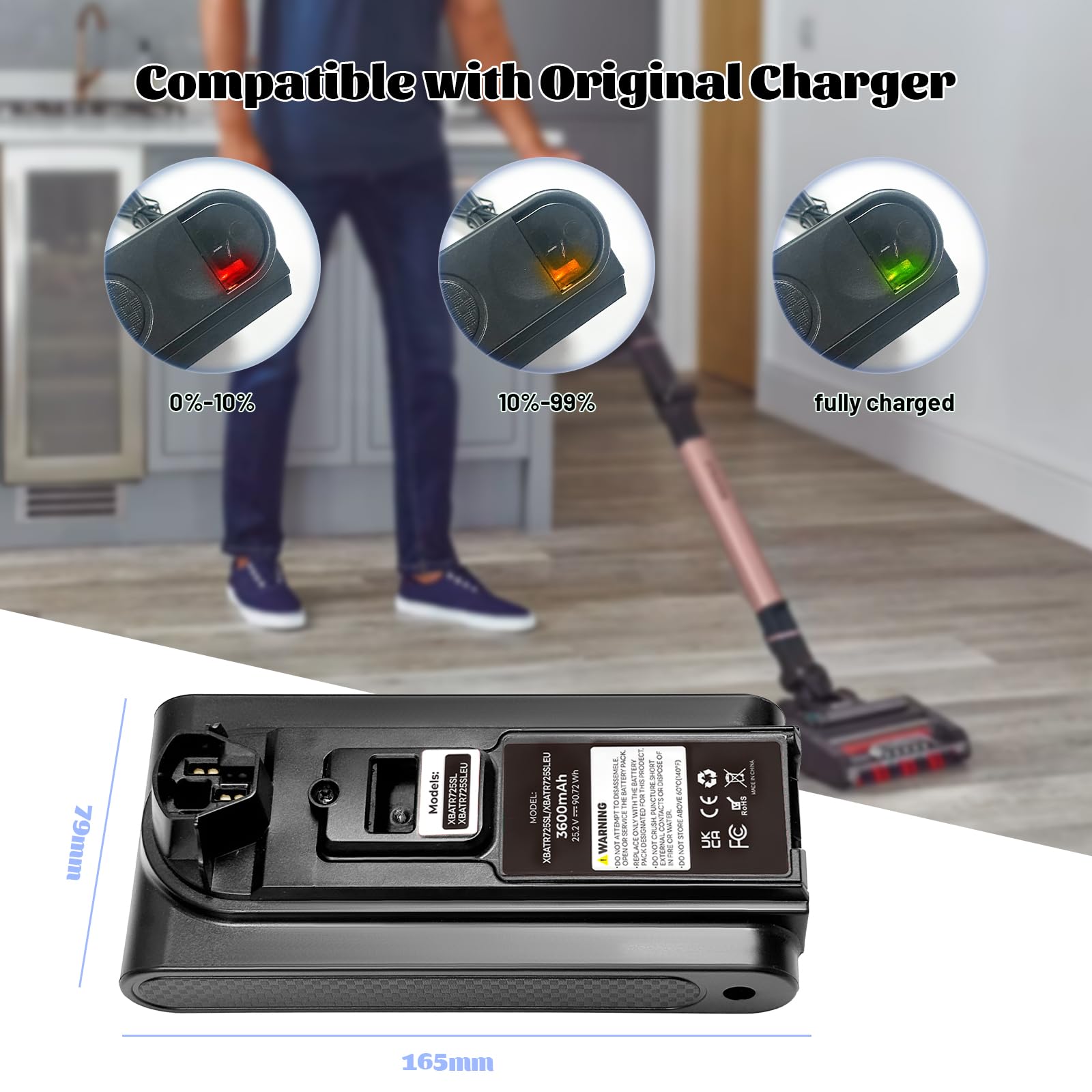 2026 Upgrade XBATR725SLEU Akku, Große Kapazität 3600mAh 25,2 V Ersatzakku Zubehör Kompatibel mit Shark IZ420UKT, IZ400UKT, IZ400UK und IZ400UKTSB Akku-Staubsaugern