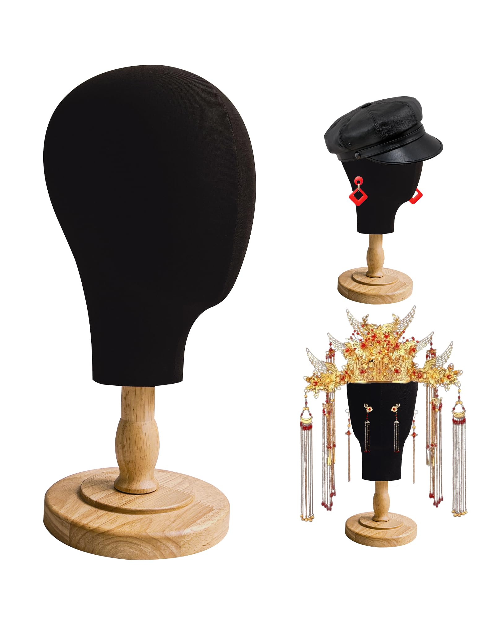 Mannequin noir pour perruque CHADWICK 53cm anti-déformation chapeau