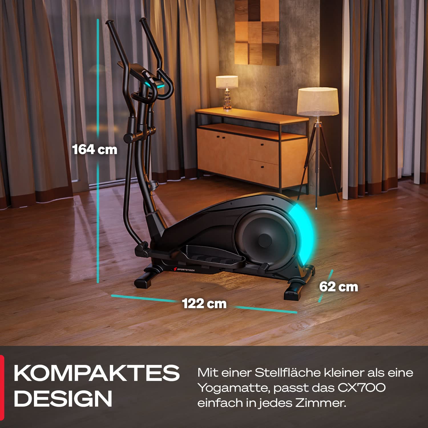 Sportstech CX700 Crosstrainer für Zuhause, Ellipsentrainer für Zuhause, Stepper Alternative mit 24 kg Schwungmasse, 24 Widerstandsstufen, leise, App, Bluetooth, Pulssensor, LCD Display, LED