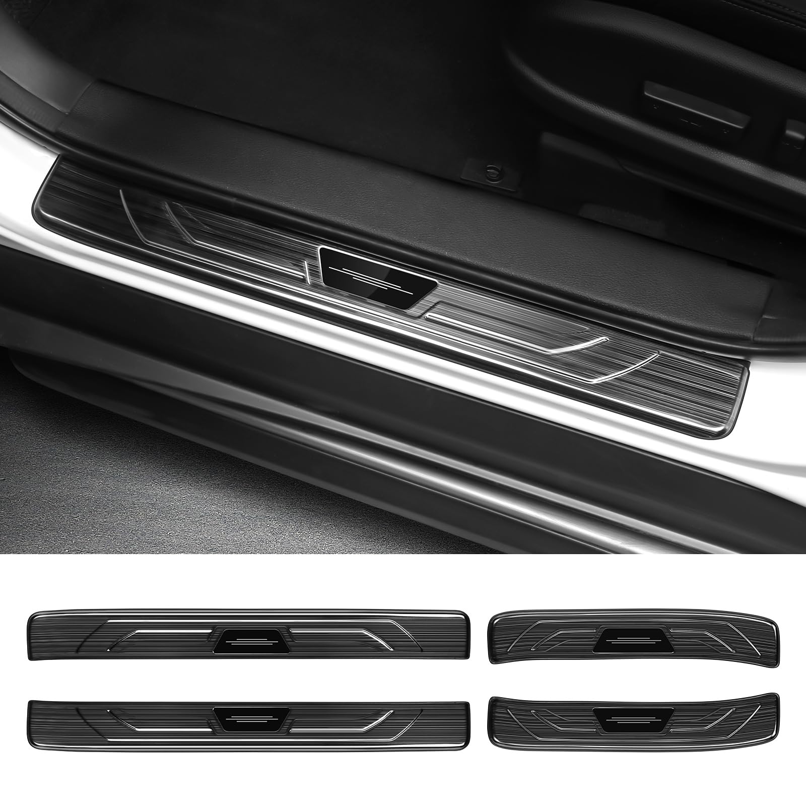 4 Pcs Door Sill Protector for Honda CRV 2016 2015 2014 2013 2012 Accessories Stainless Steel Front and Rear Door Car Pedal Kick Protection (Black Brushed)
