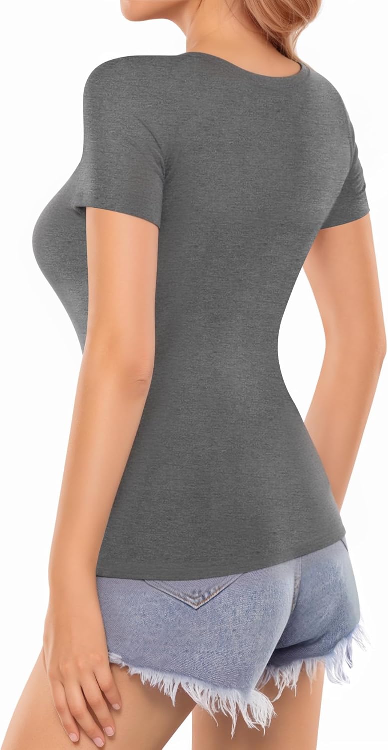 MANGOPOP Womens Square Neck T Shirts Long Sleeve Short Sleeve Tops Fitted Tees - Image 4