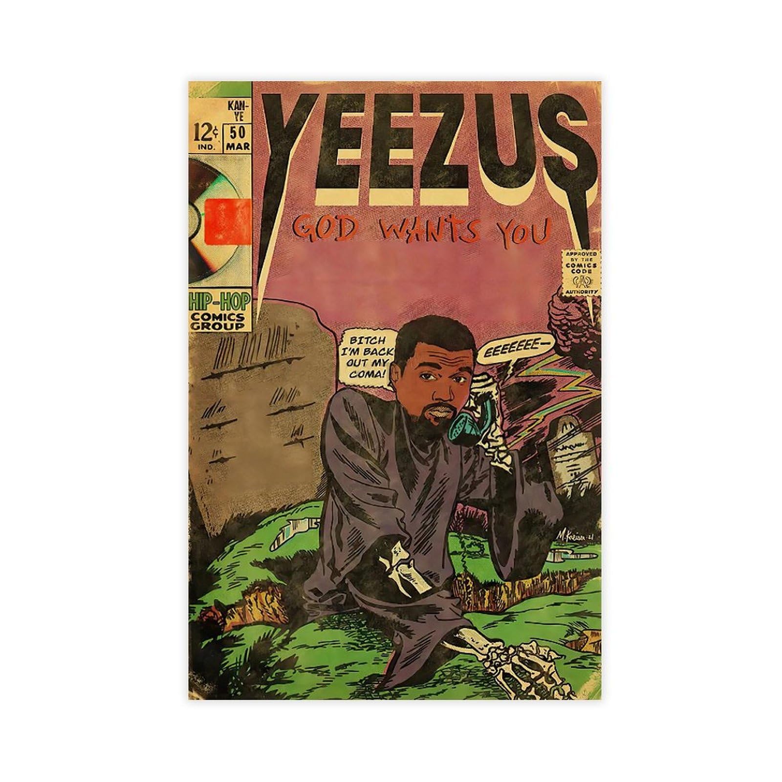 BAVIEN Kanye West Poster Yeezus Album Cover Posters Rap Music Poster Wall Art Room Decor Print Canvas Posters for Room Aesthetic Unframe:12x18inch(30x45cm)