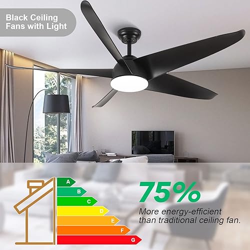 Miniatura 7 de Black Outdoor Ceiling Fans with Remote and Light, 60 Inch Large Modern Ceiling Fans for Bedroom Living Room, Quiet Reversible DC Motor Ceiling Fans