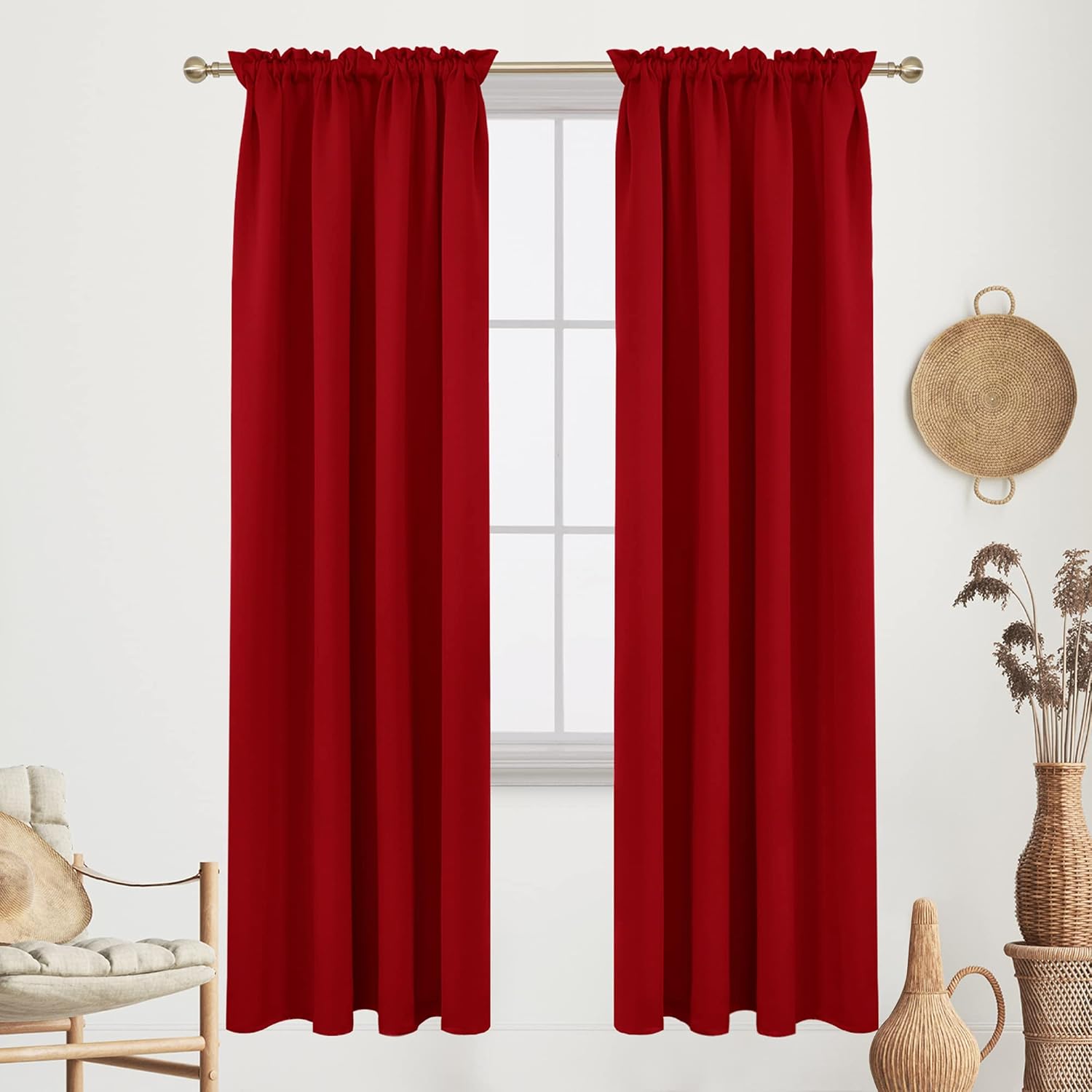 Deconovo Blackout Curtains, Thermal Insulated Rod Pocket Window Drapes, Noise Reducing, Oeko-TEX Certified, Room Darkening Curtains for Bedroom/Living Room, 2 Panels, Red, 52W x 84L