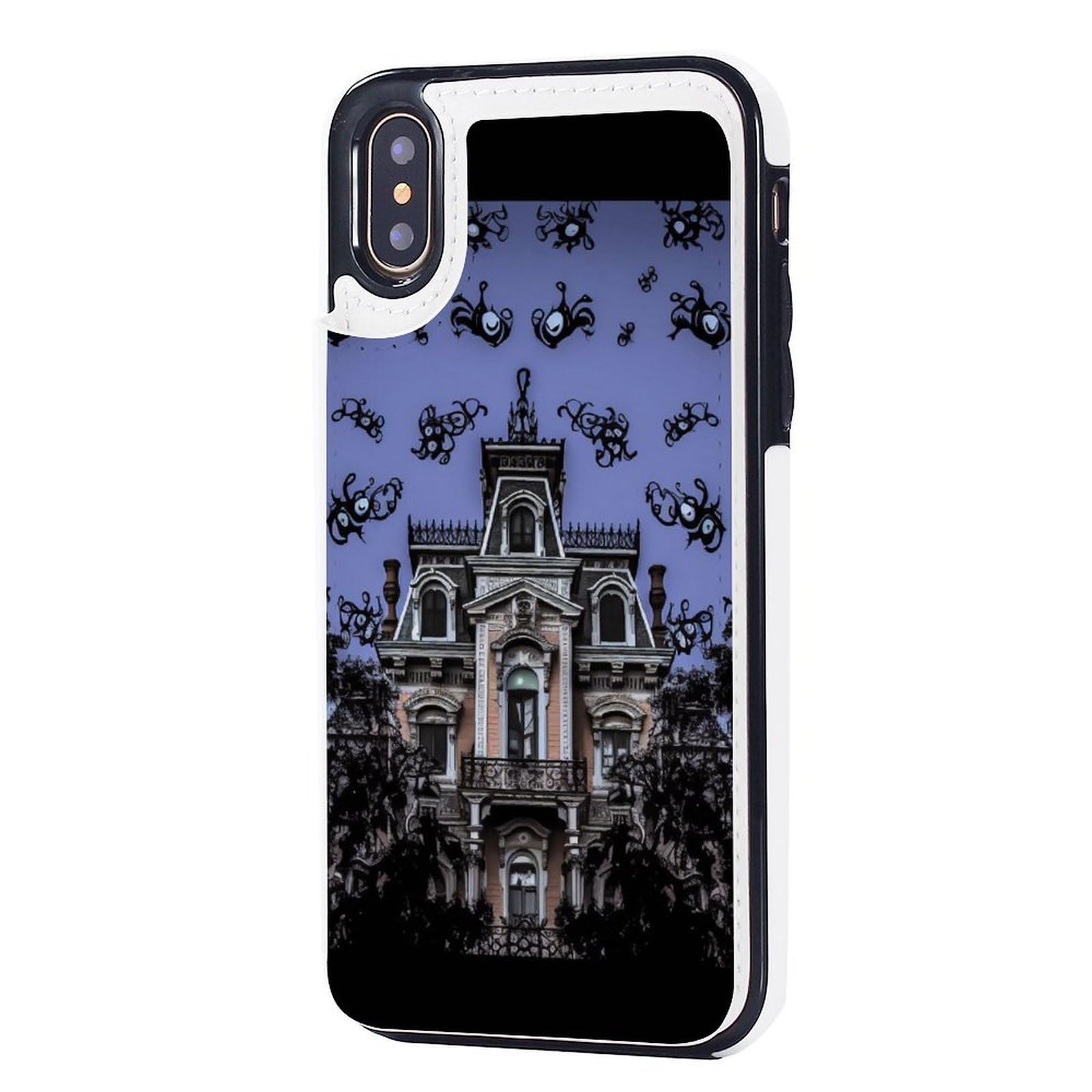 Etui portfelowe na iPhone'a X/XS, Haunted The Mansion nadruki skórzane etui na telefon z klapką z przegródkami na karty