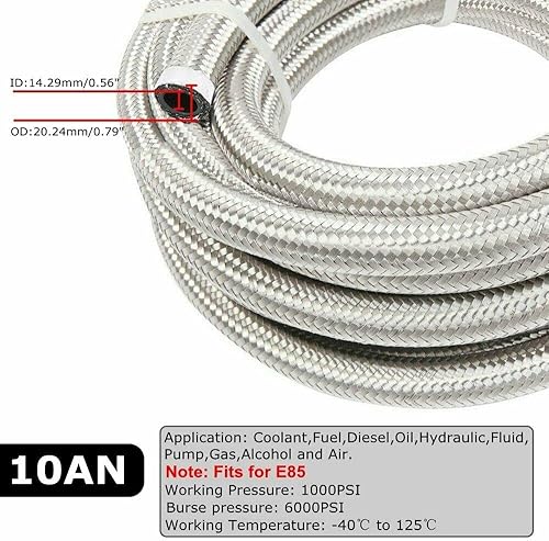 Miniatura 10 de Manguera de línea de combustible trenzada de nailon de acero inoxidable 10AN de 8 pies, manguera de aceite y gas, manguera de línea de aceite, color