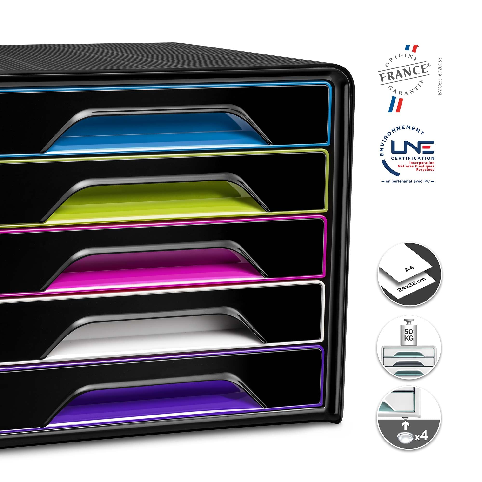 CEP 1071110411 – schedario con 5 cassetti da scrivania, 360 x 288 x 270 mm, Multicolore