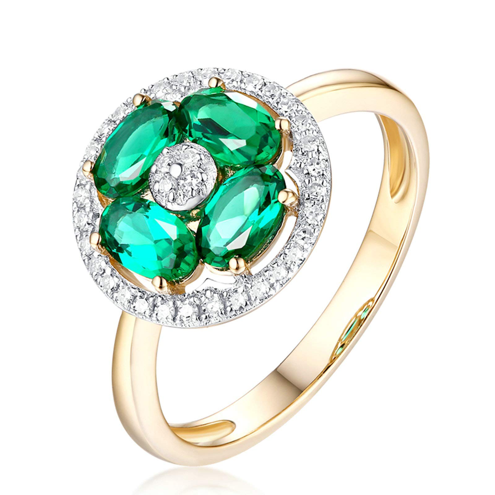 Beydodo Pierścionek damski złoty 750 Diamond Halo ze szmaragdem 0,66 ct pierścionek zaręczynowy złoty pierścionek ślubny e 18 karatów (750) żółte złoto, 54 (17,2), colore: złoto, cod. TLLWGZ2859