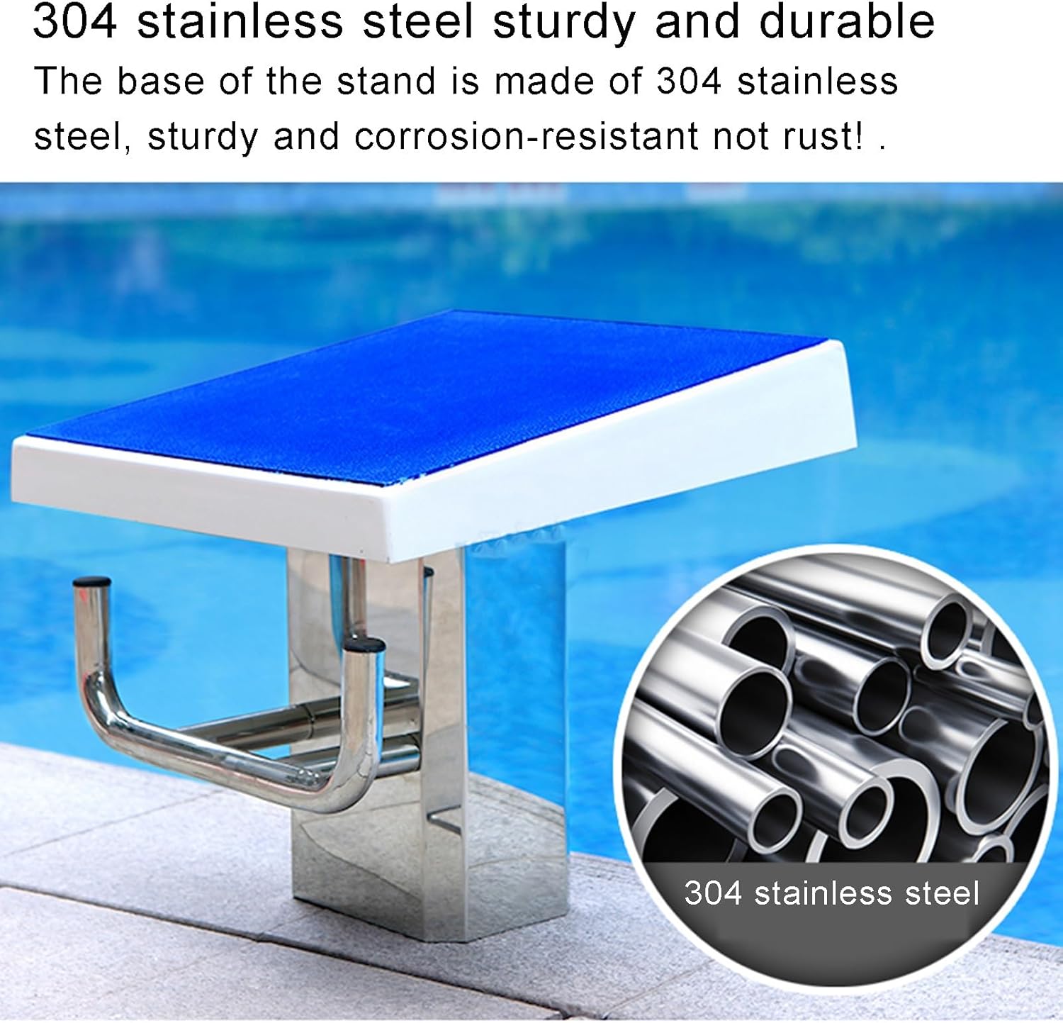 Heavy Duty 304 Stainless Steel Pool Diving Board with Blue Anti-Slip Surface, Durable Diving Platform for Competitive Swimming and Training at Stadiums