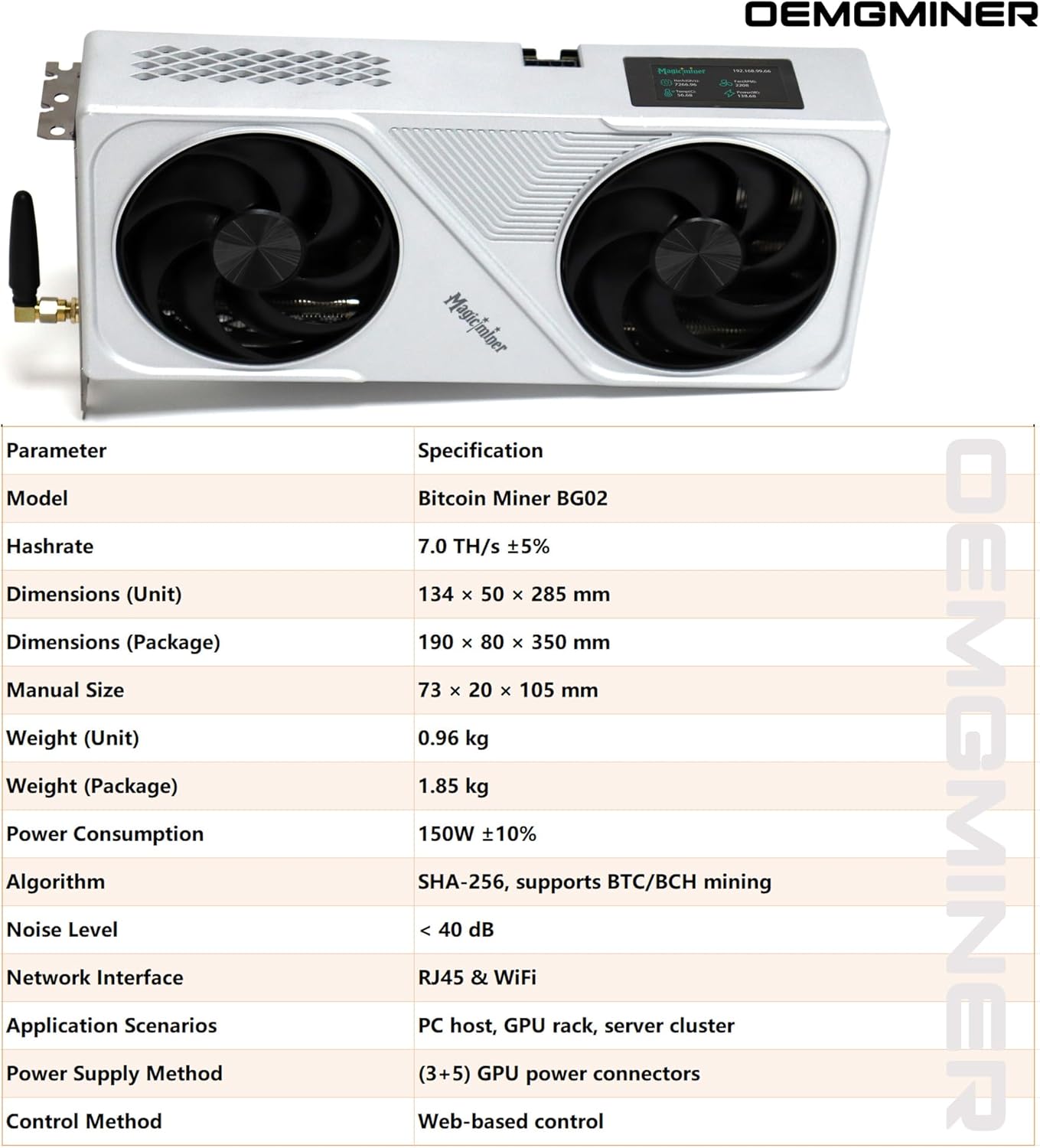New Magic Miner BG02 7TH/s SHA256 Asic Miner - 150W Quiet Crypto Miner for Home and Office Use, for Bitcoin Enthusiasts, Friends, Family with PSU